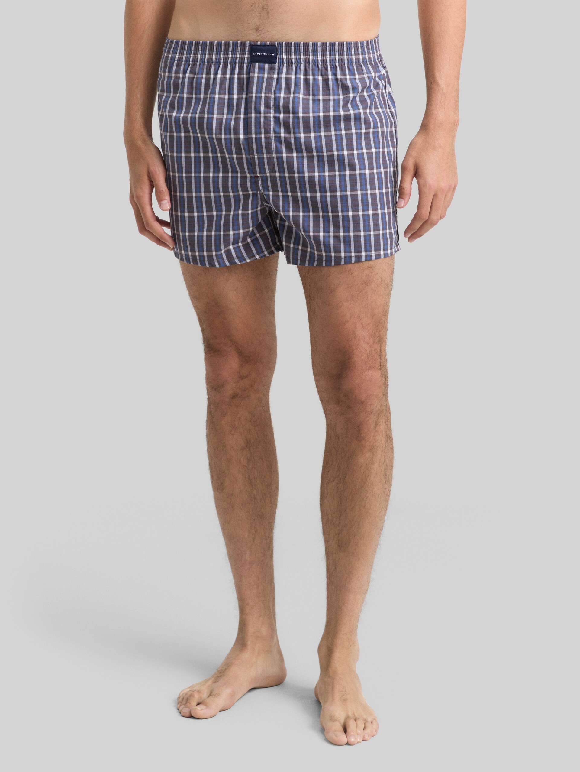 Katoenen boxershorts in een set van 2 - blue-dark-check - Nek model vooraanzicht