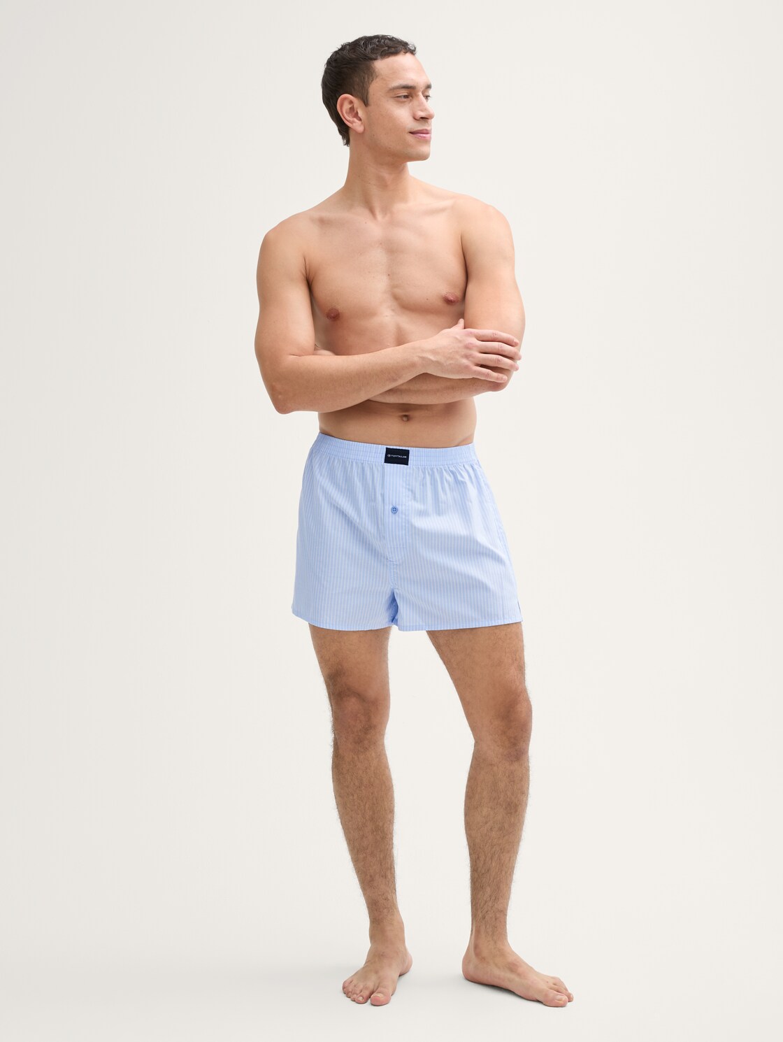 Boxershorts aus Baumwolle im 2er-Pack - blue-light-stripe - Model-Vorderansicht