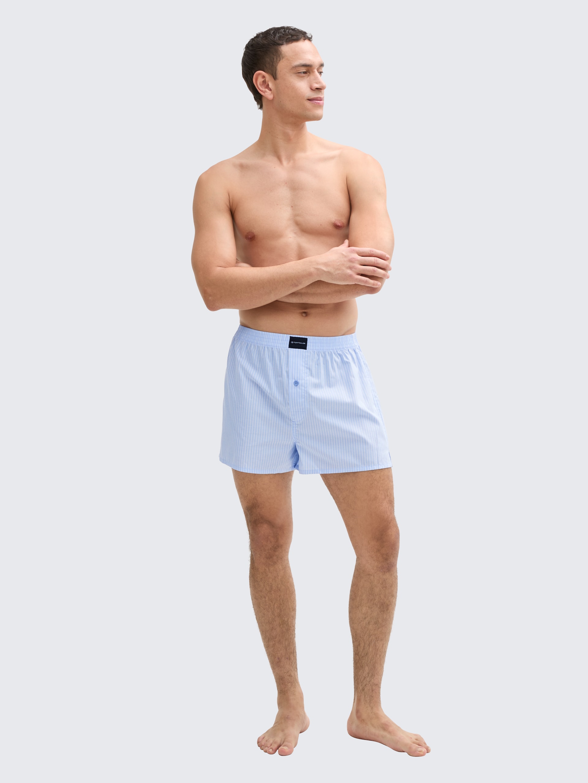 Boxershorts aus Baumwolle im 2er-Pack - blue-light-stripe - Model-Vorderansicht