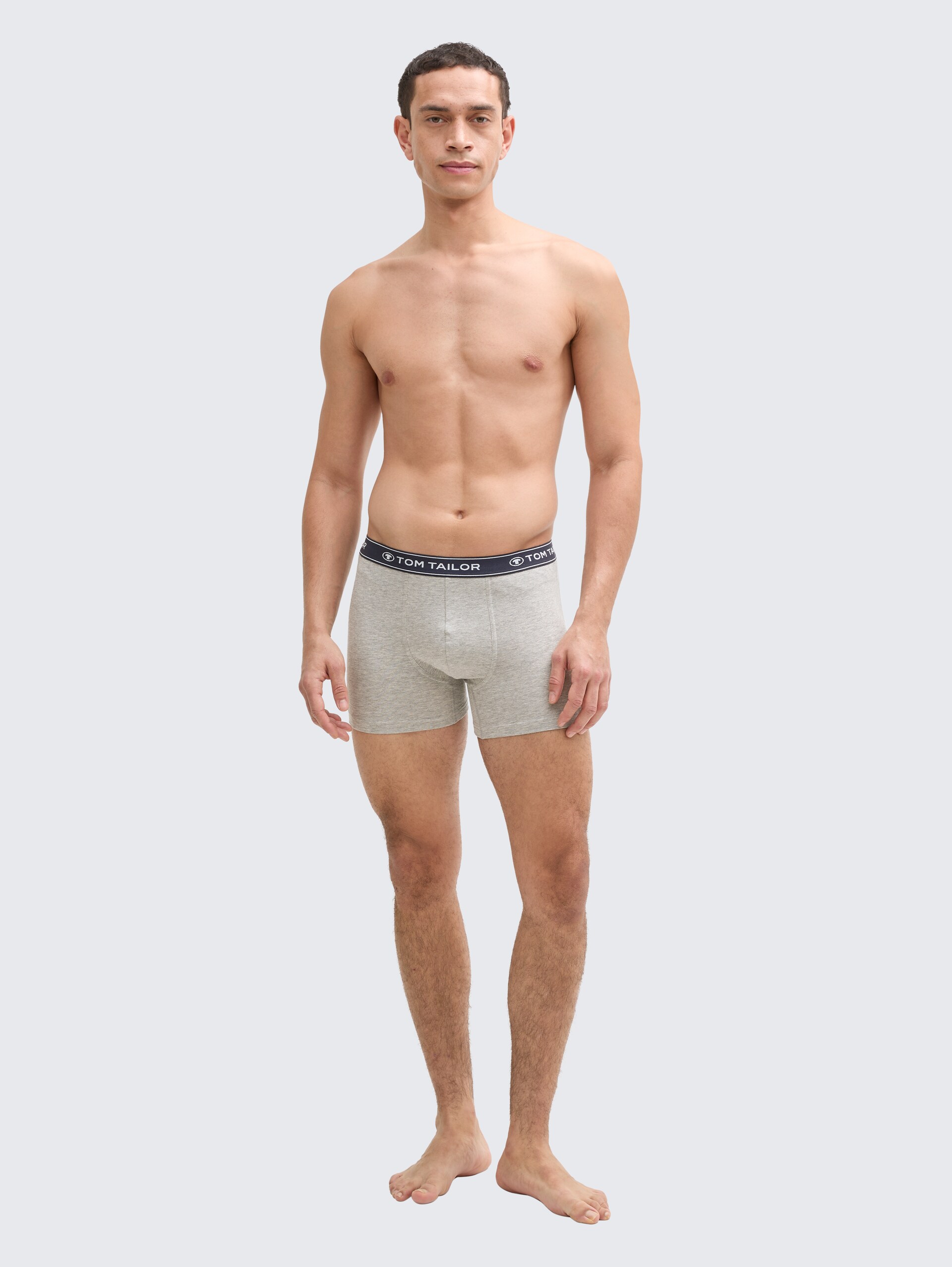 Mittellange Boxershorts im 3er-Pack - blau-mittel-melange - Model-Vorderansicht