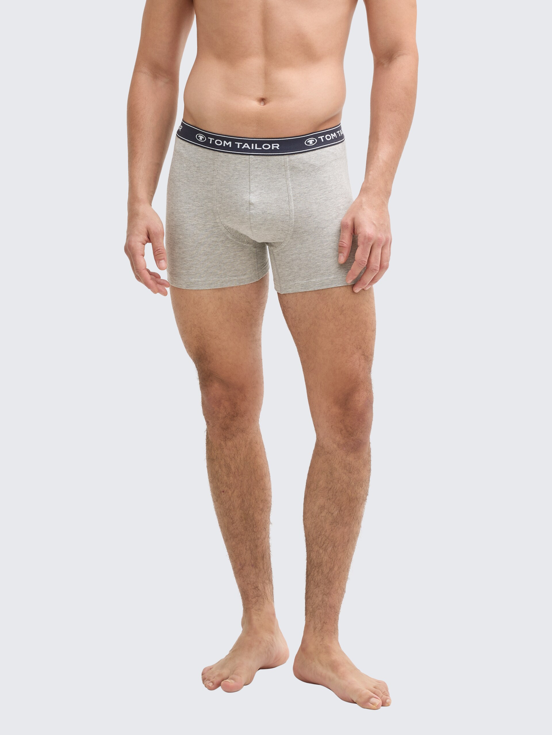 Mittellange Boxershorts im 3er-Pack - blau-mittel-melange - Ausschnitt Model-Vorderansicht
