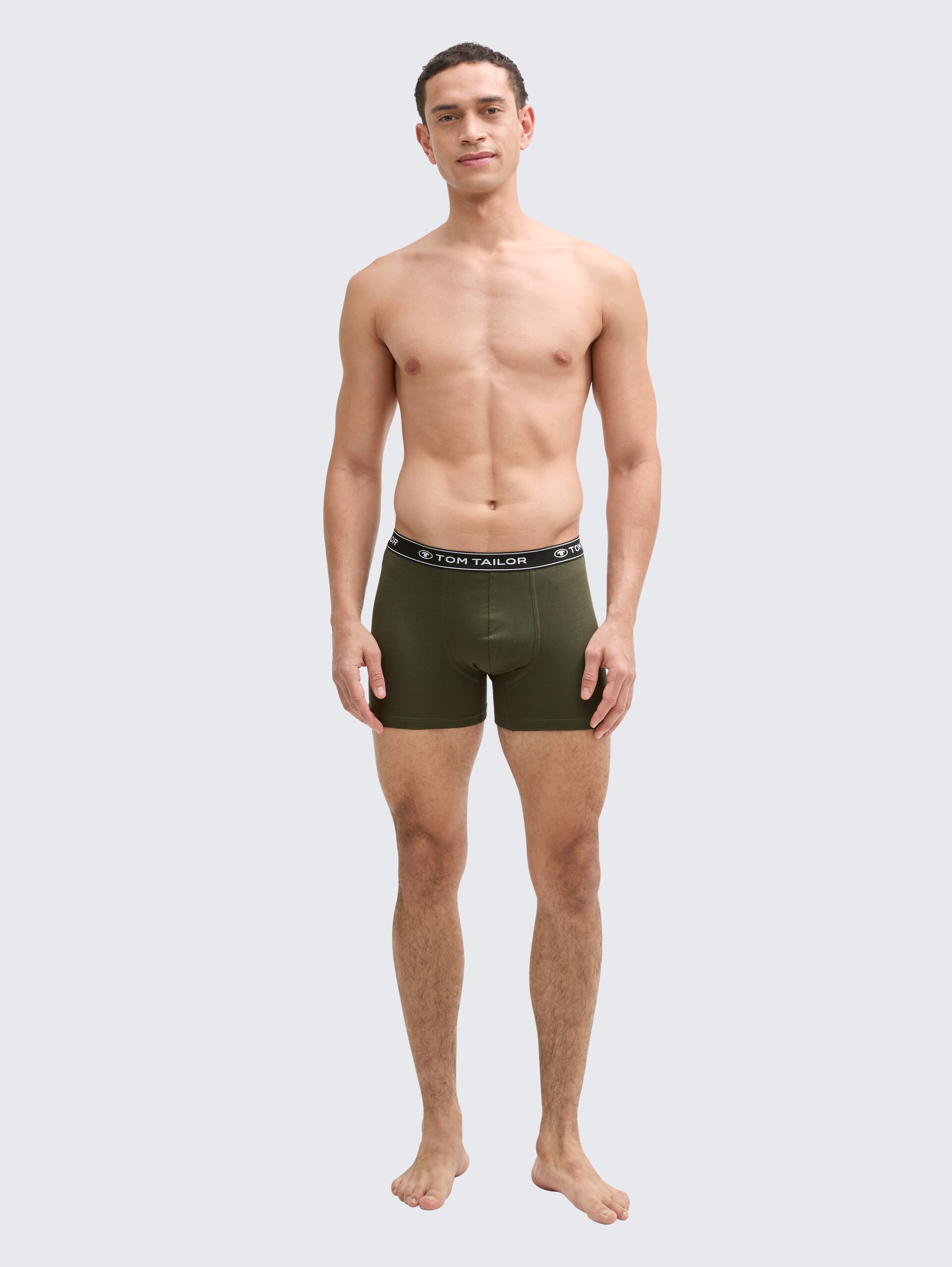 Mittellange Boxershorts im 3er-Pack - green melange - Model-Vorderansicht