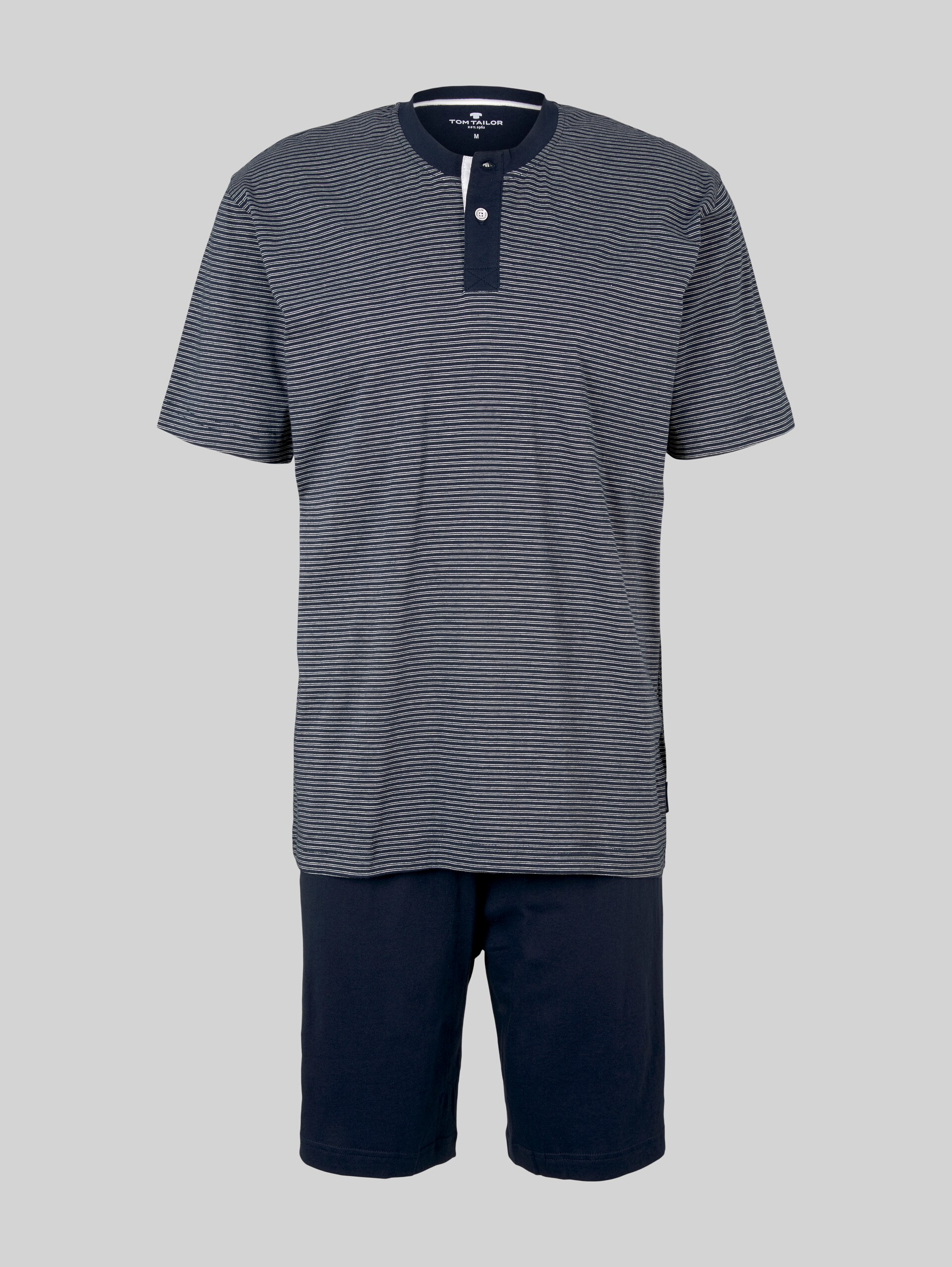 Pyjama-Set aus Baumwolle - blue-dark-horizontal stripe - Vorder-Produkt-Ansicht