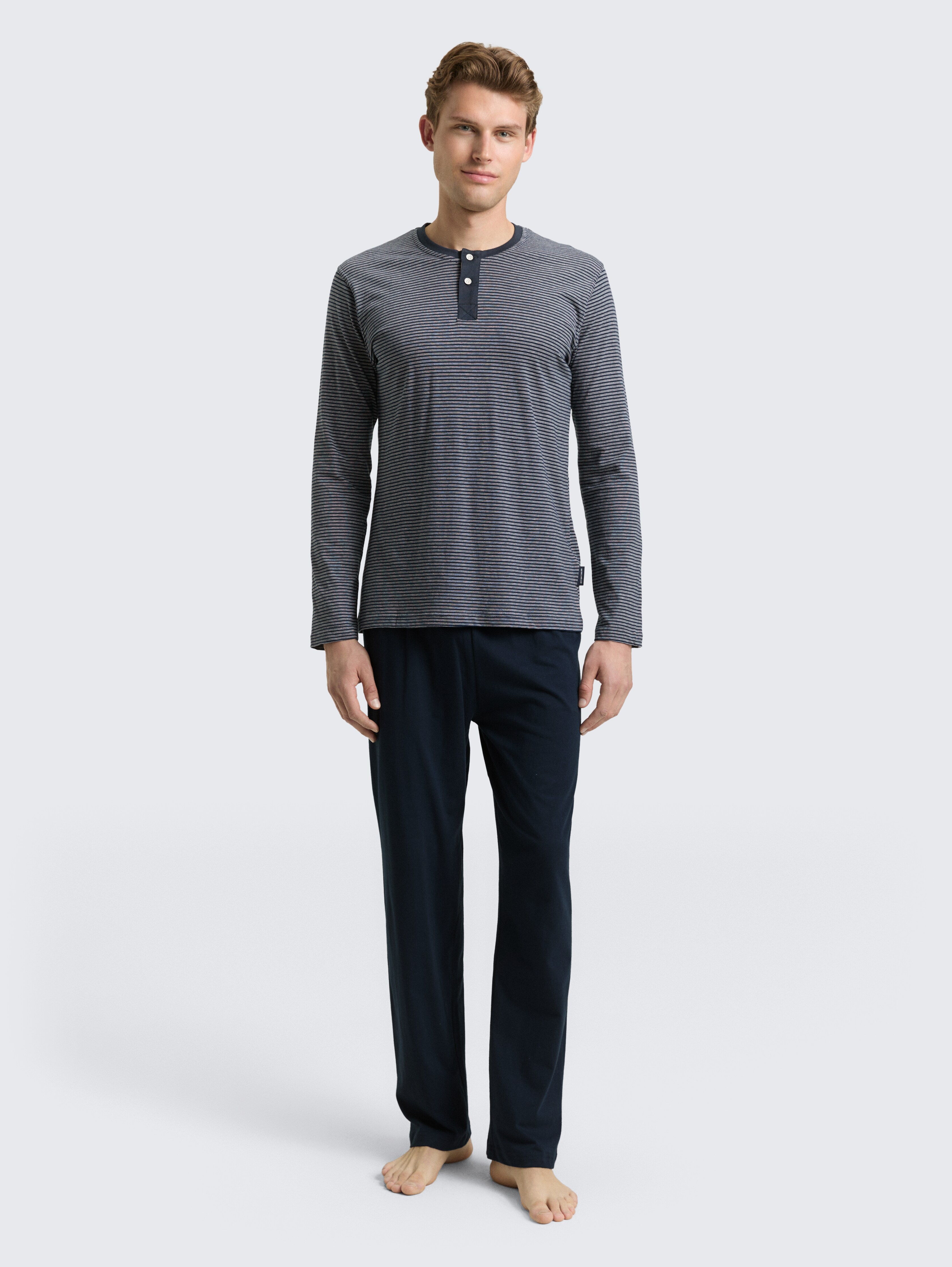 Pyjama-Set aus Baumwolle von Men, blue-dark-horizontal stripe