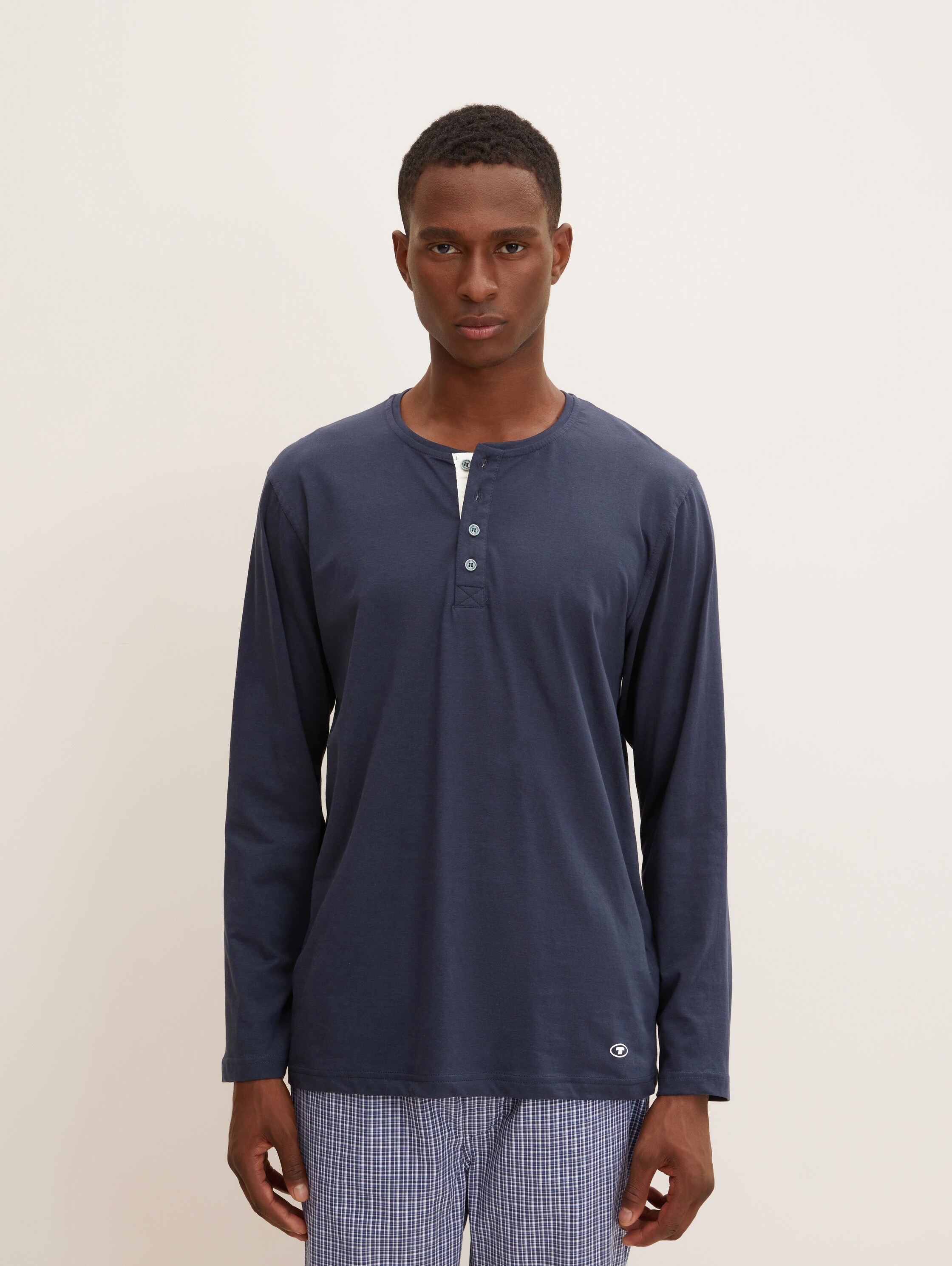Pyjamashirt met lange mouwen van katoen - bluedarksolid - 
