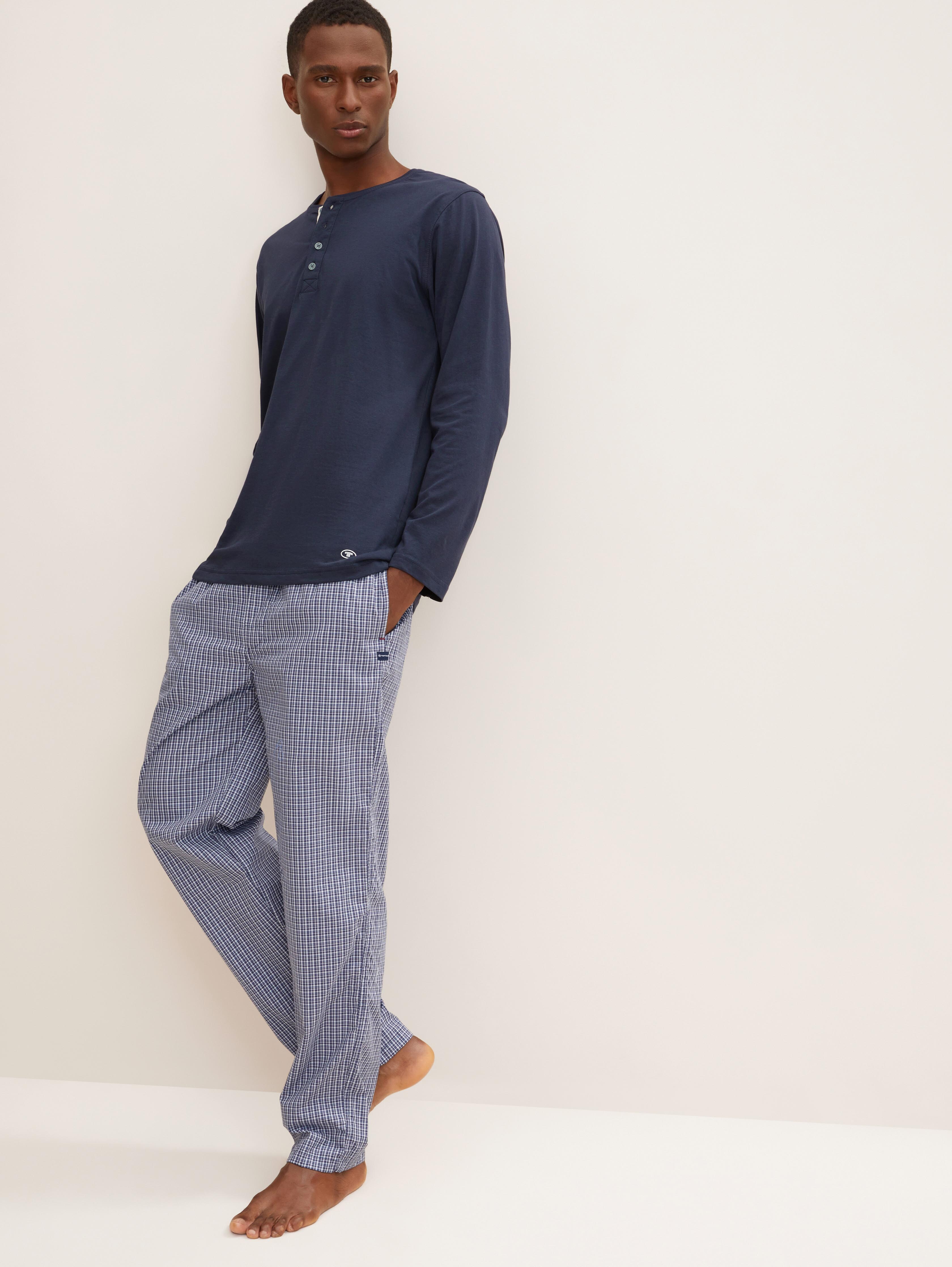 Pyjama-Langarmshirt aus Baumwolle von Men, blue-dark-solid