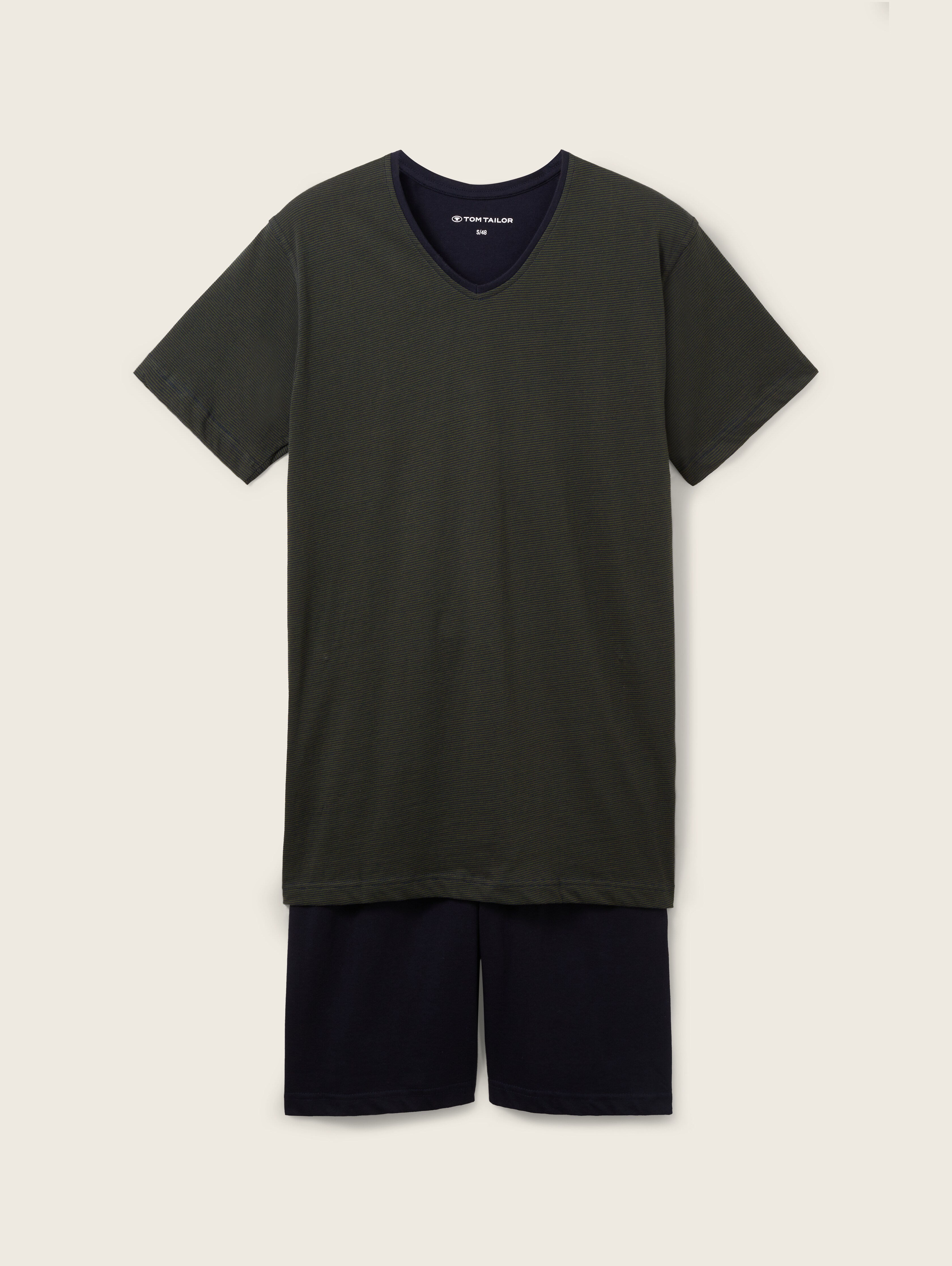 Pyjama Shorty von Men, grün dunkel Ringel