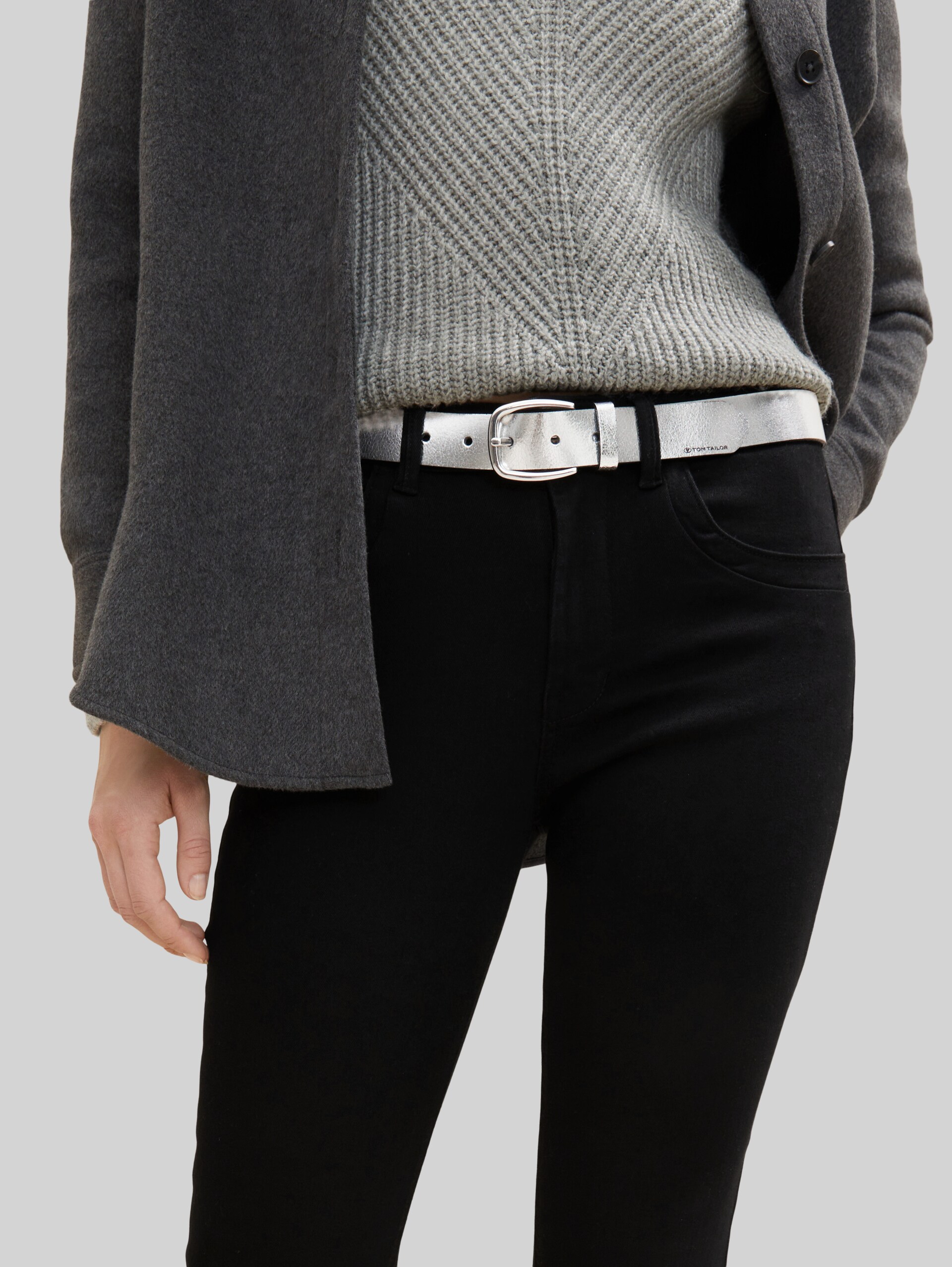 TTANGELINA leren riem met ronde gesp - silver uni