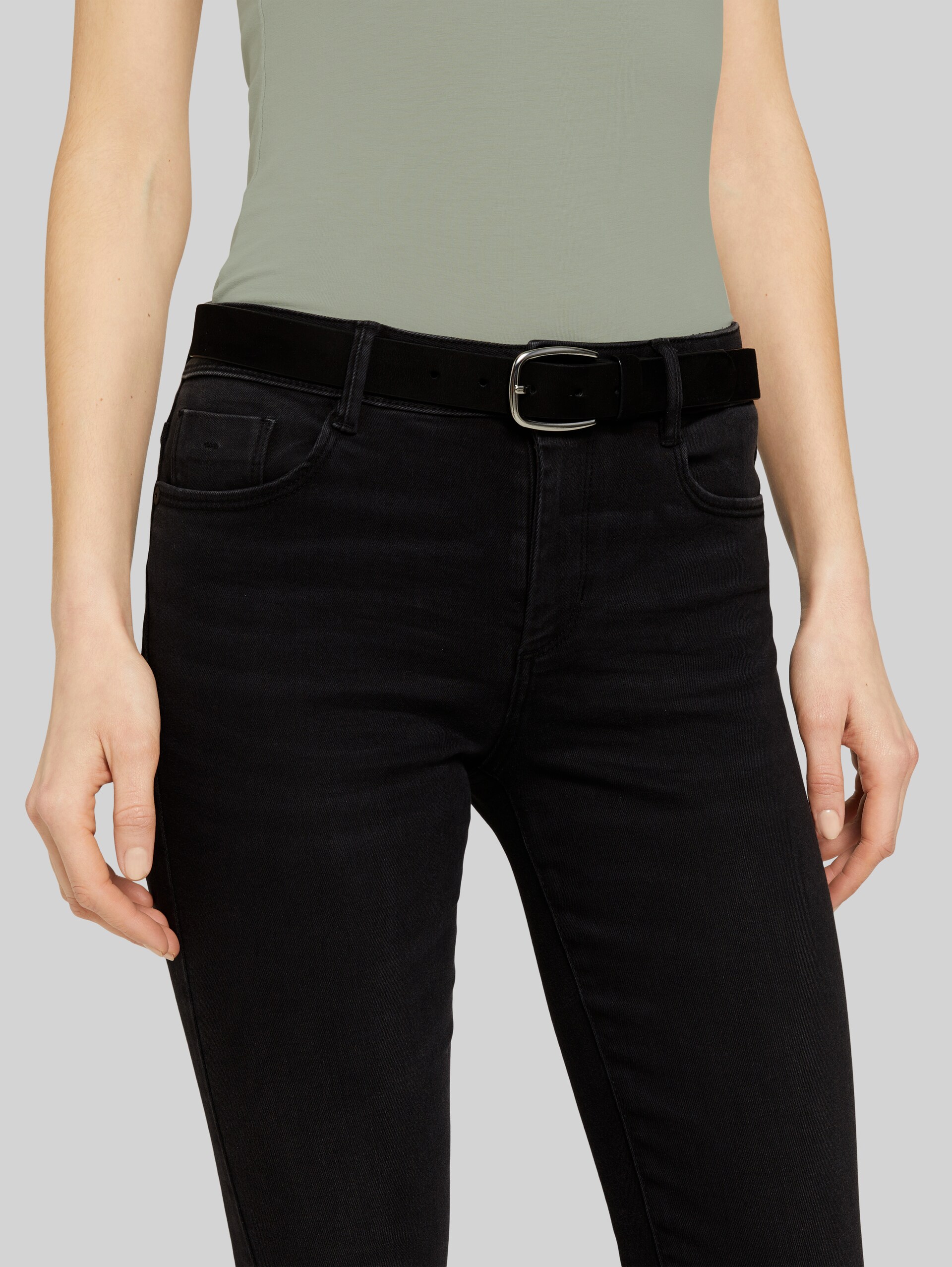 TTJESSICA suede belt with rounded pin buckle - black uni