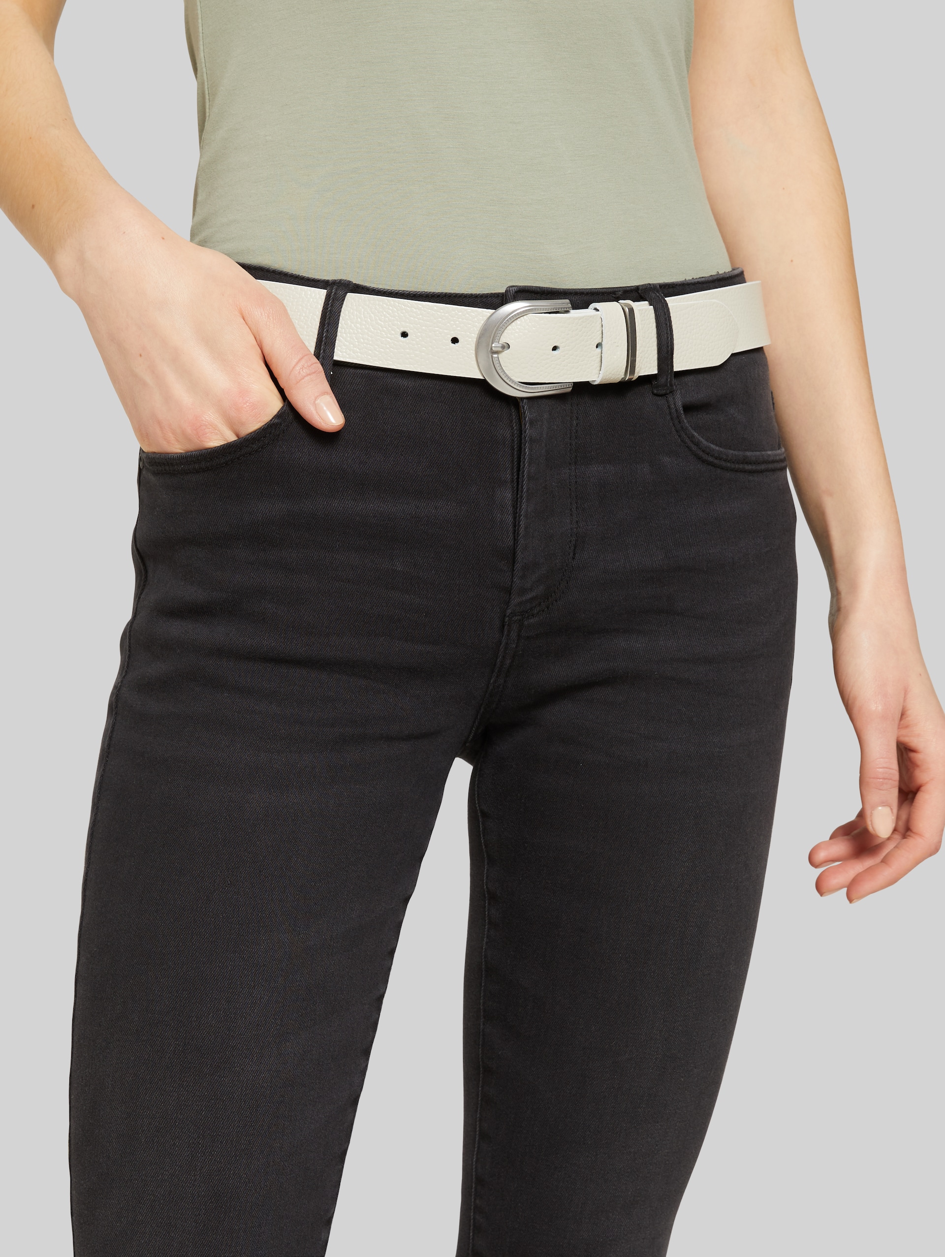 TTSANDRA leather belt with rounded pin buckle - ecru uni