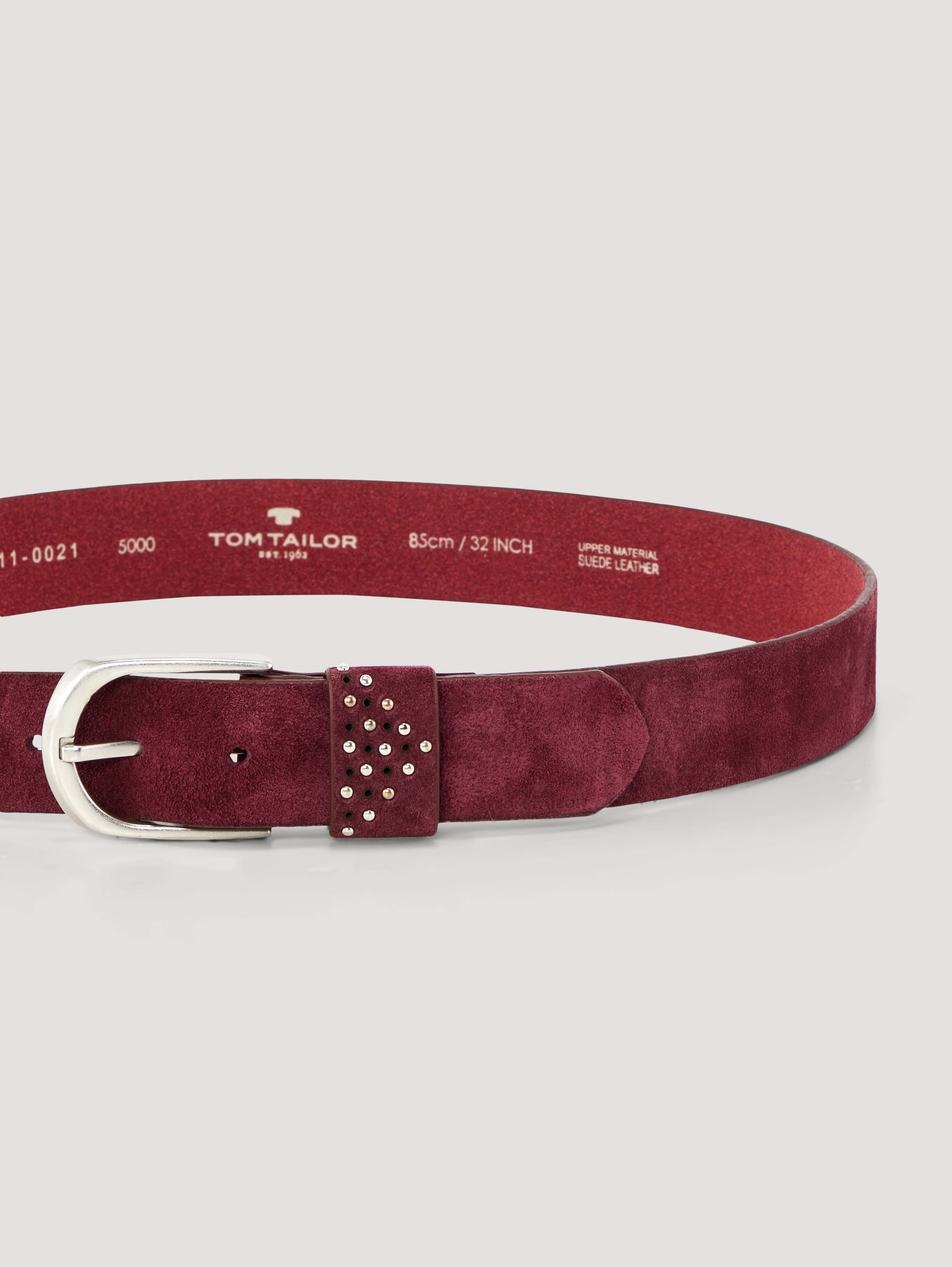 Veloursleder Gürtel mit Nieten - bordeaux uni - Produkt-Ansicht von oben 