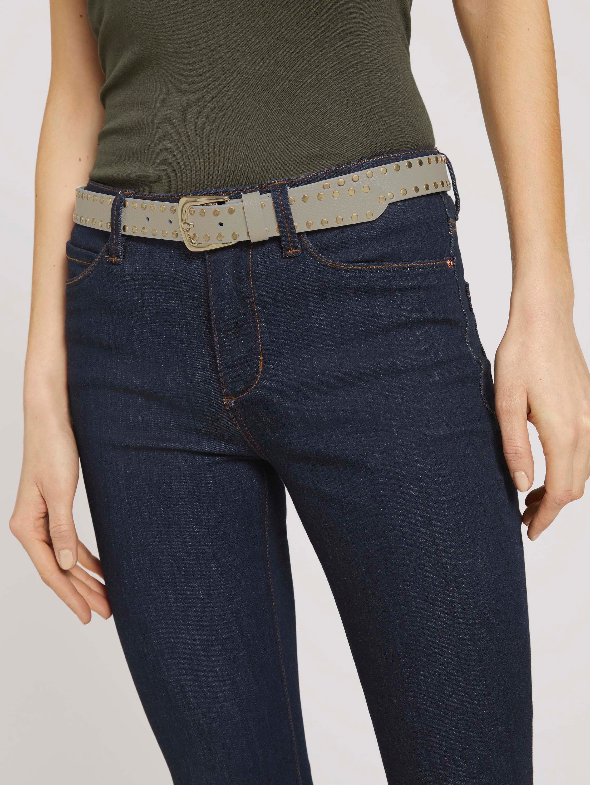 Ledergürtel mit Nieten - ecru uni