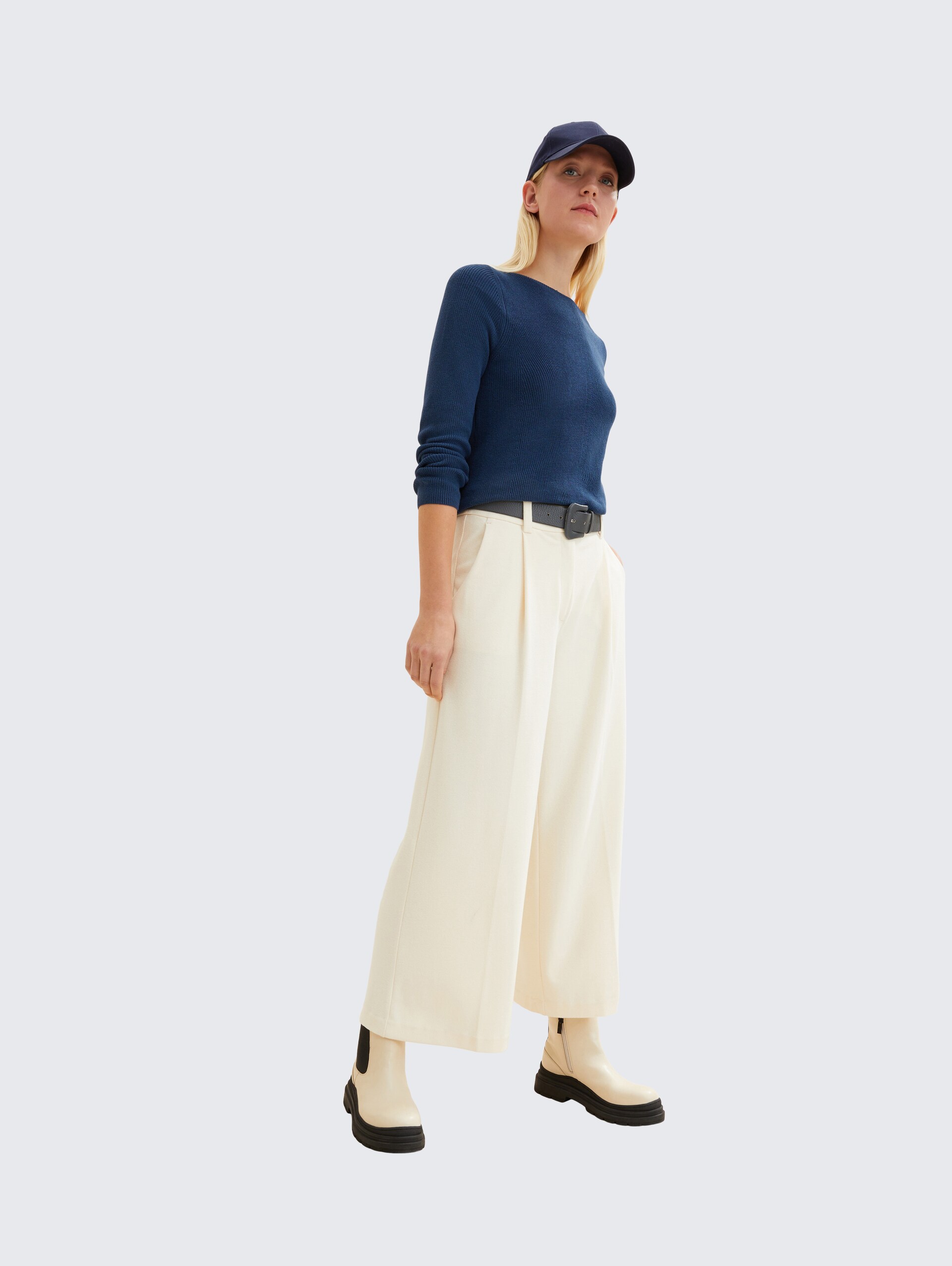 TTAUDREY Ledergürtel mit bezogener Dornschließe - navy uni