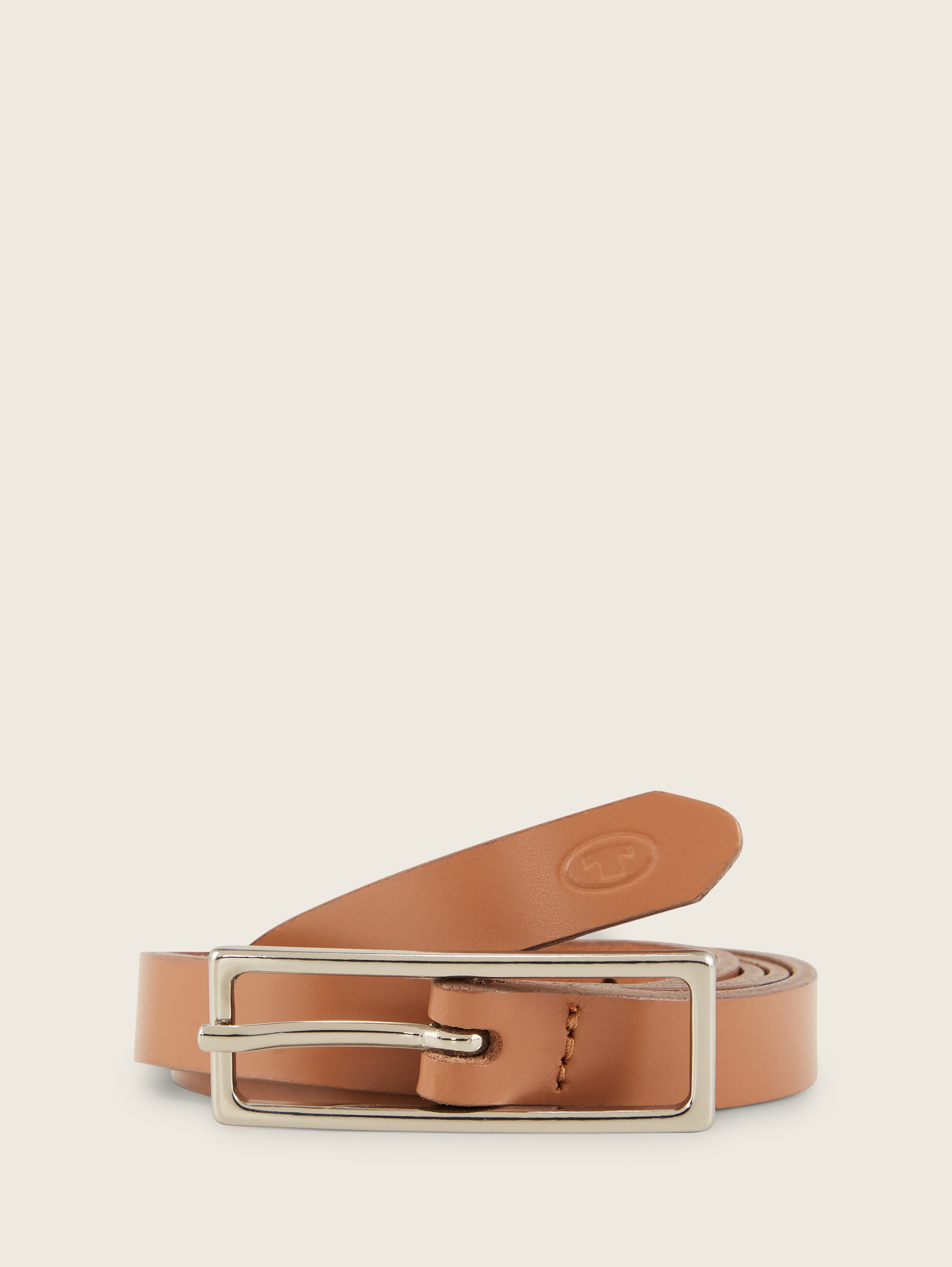 Ceinture fine en cuir - beige - Vue de face du produit