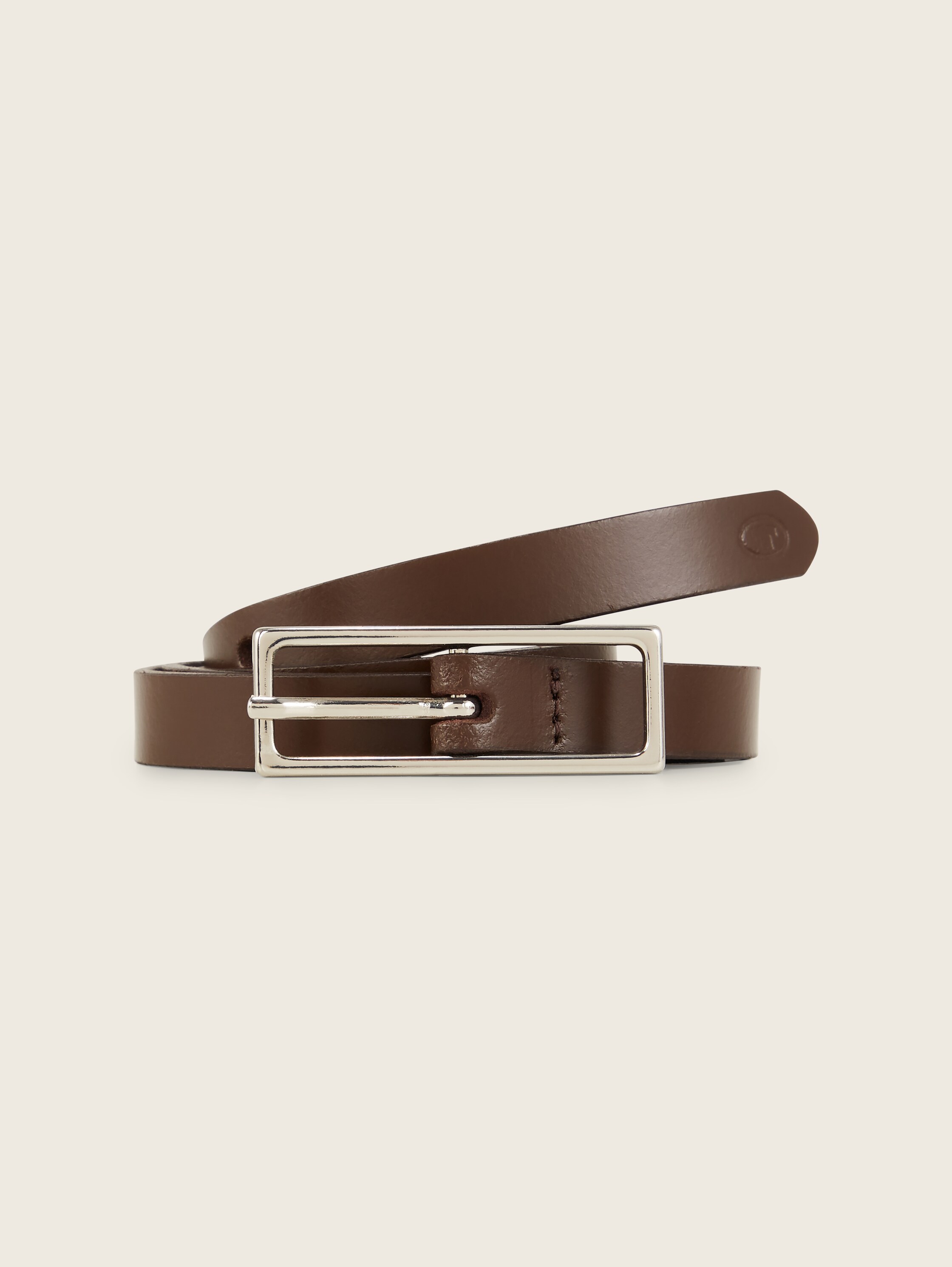 Ceinture fine en cuir - brown uni - Vue de face du produit