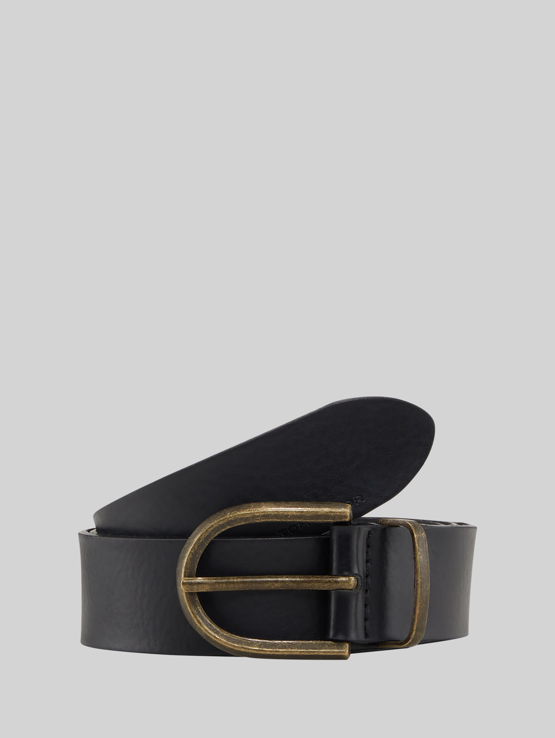 Leather belt with a rounded pin buckle - black uni - Front product view
