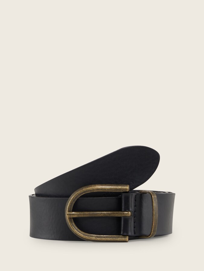 Leren riem met ronde gesp door Women, black uni