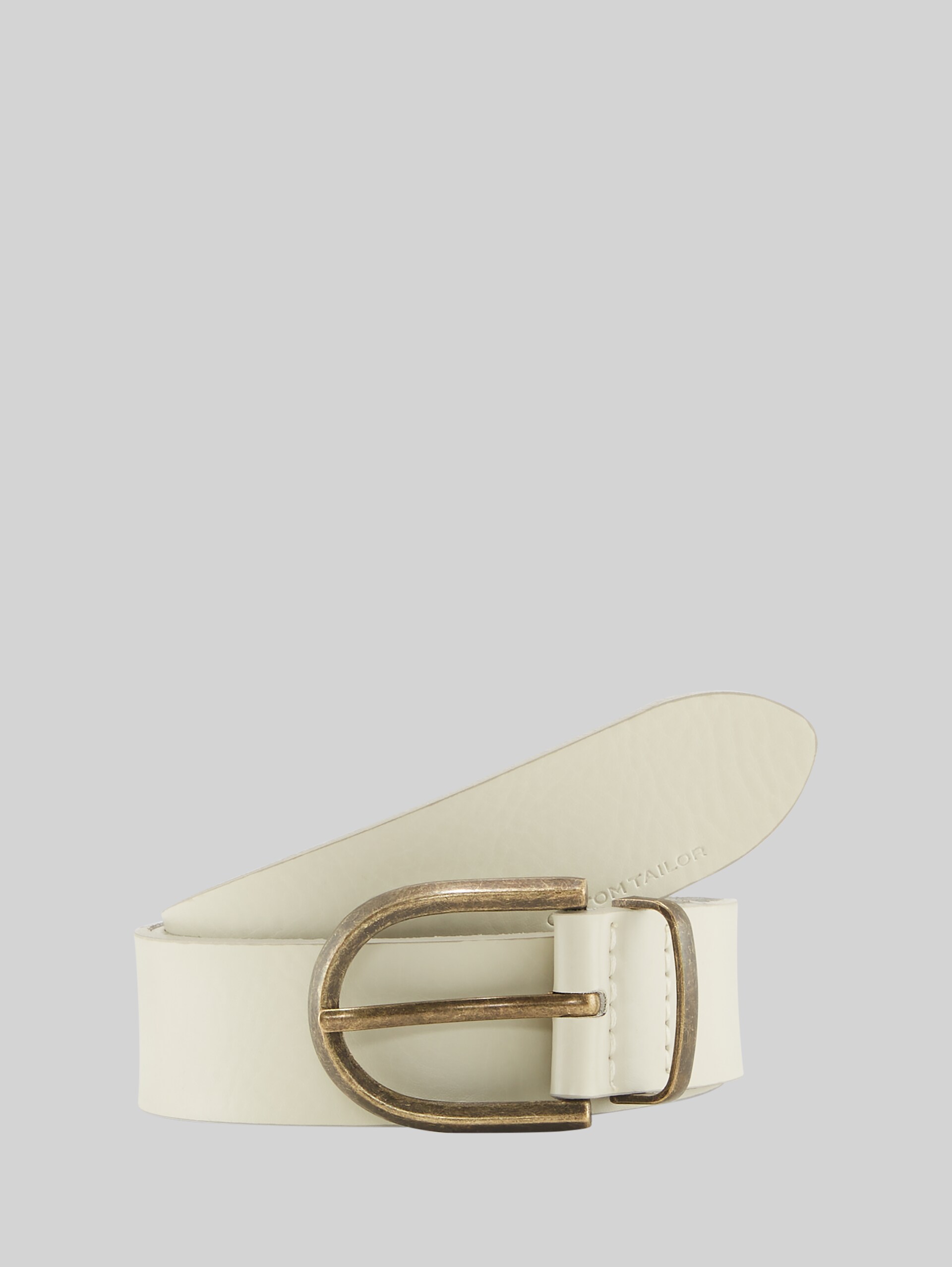 Leather belt with a rounded pin buckle - Off white - Front product view