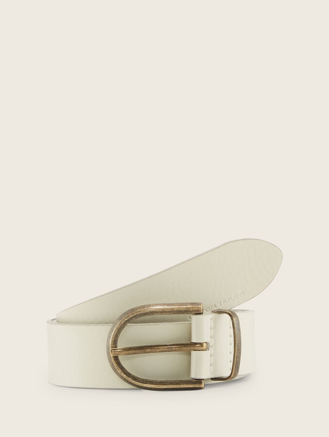 Leren riem met ronde gesp door Women, Off white