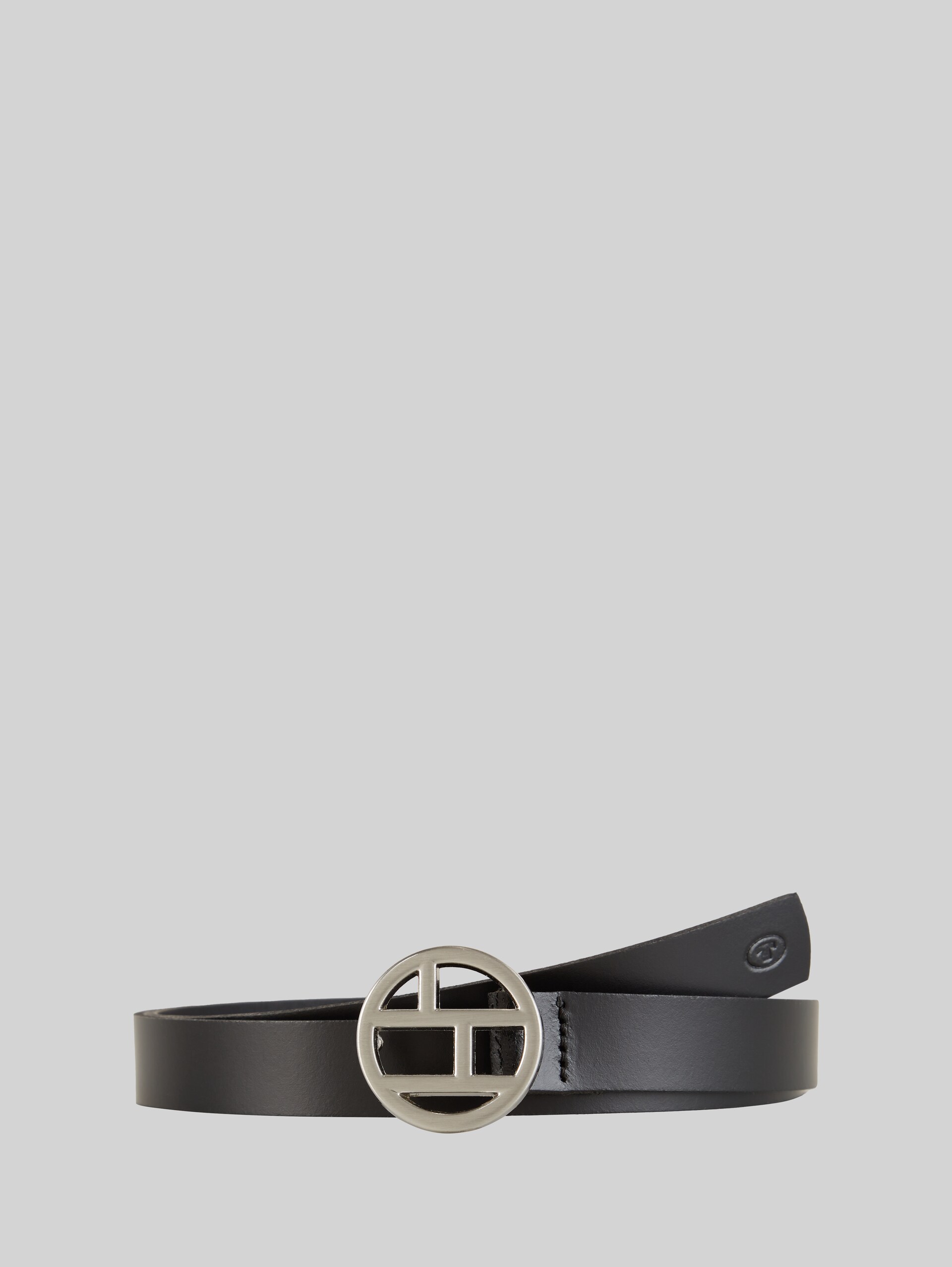 Leather belt with a round pin buckle - black uni - Front product view