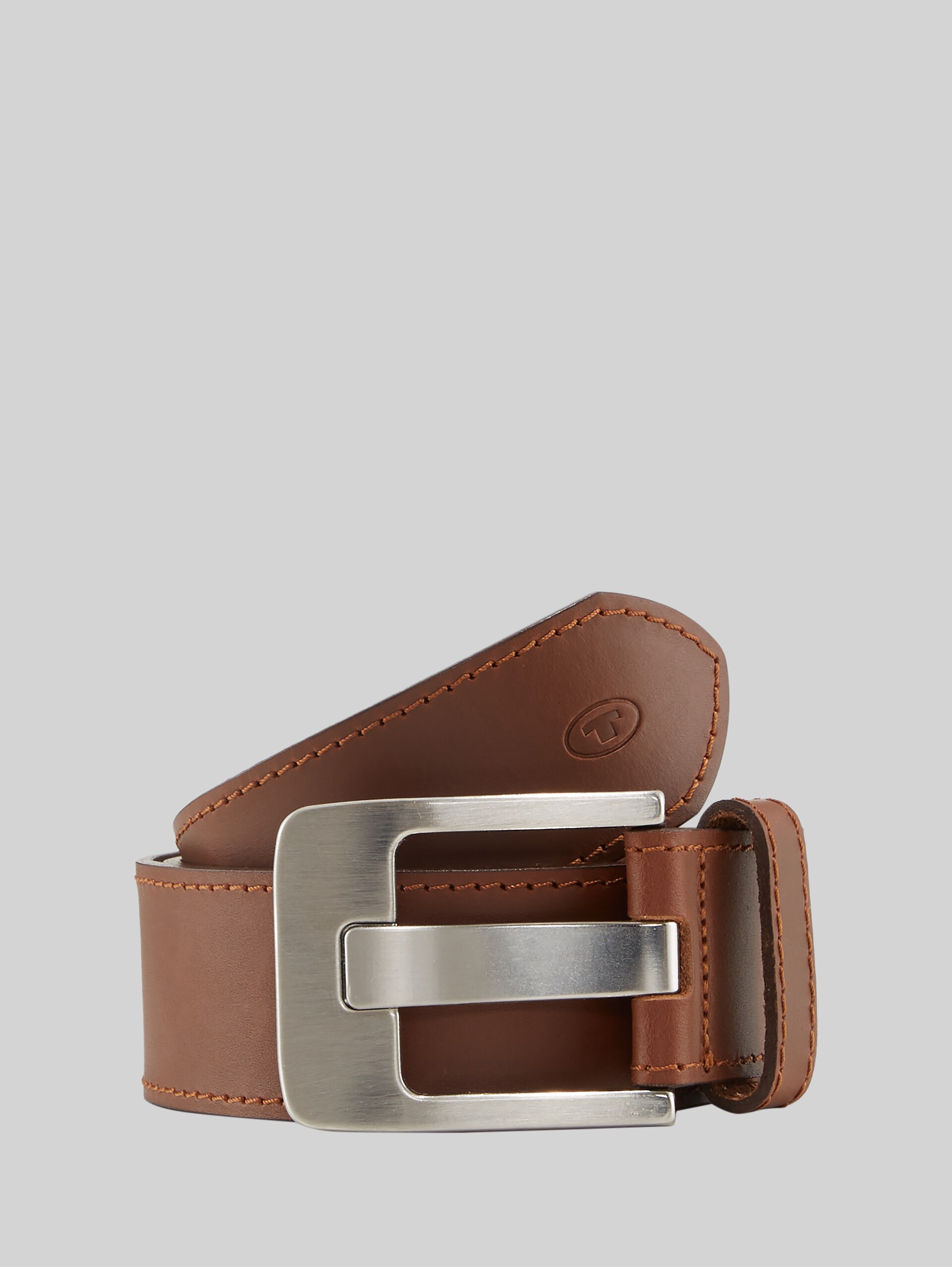 Leather belt with a square pin buckle - light brown uni - Front product view