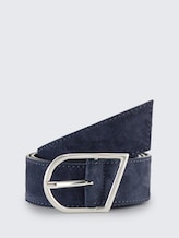 Ceinture en cuir velours TTBETH avec boucle ardillon arrondie - navy uni - Vue de face du produit