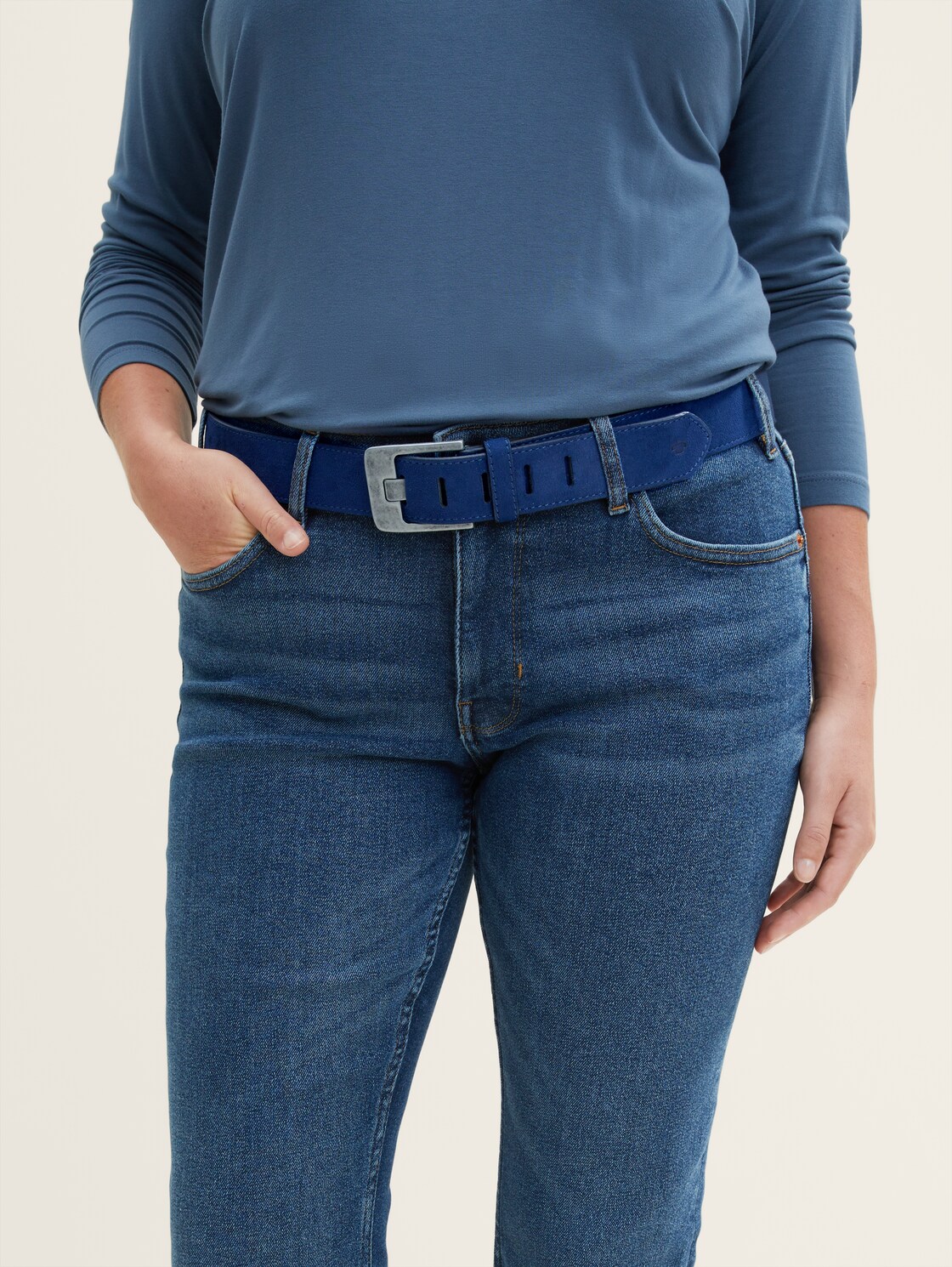 TTLUCY Plus Size - Velourledergürtel mit eckiger Dornschließe - navy uni