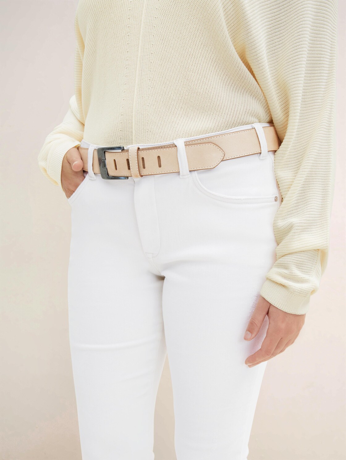 TTLUCY Plus Size - Velourledergürtel mit eckiger Dornschließe - taupe uni