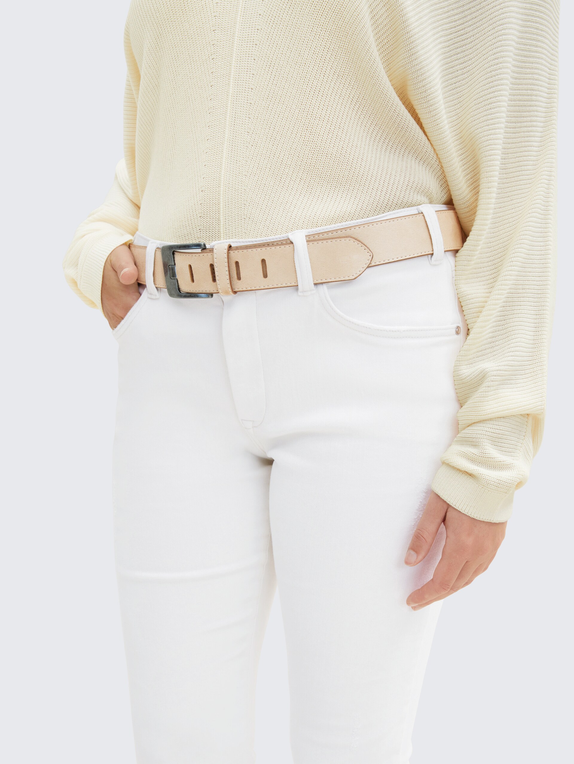 TTLUCY Plus Size - Velourledergürtel mit eckiger Dornschließe - taupe uni