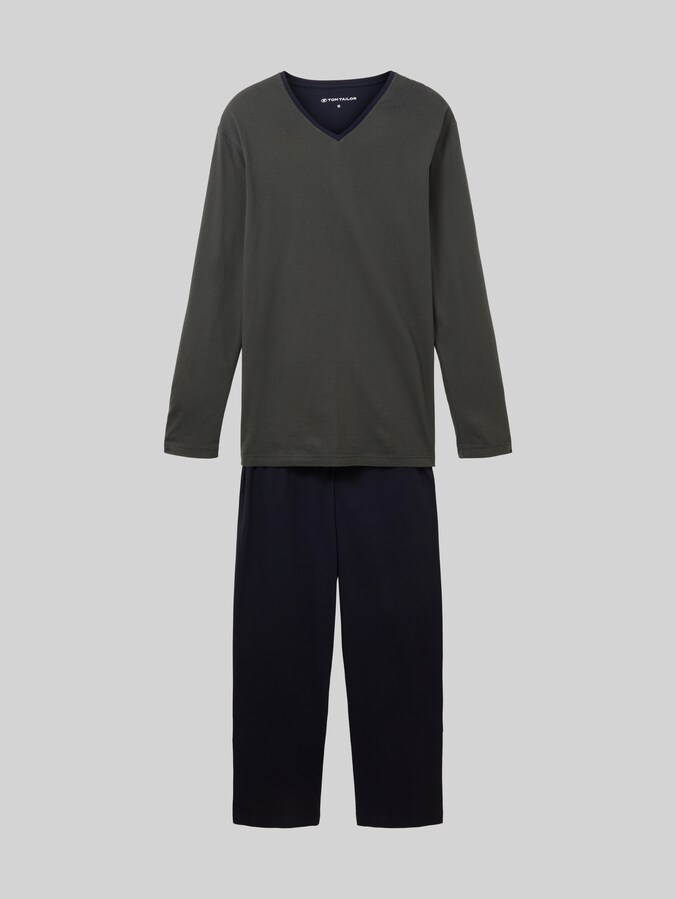 Katoenen pyjamaset door Men, green-dark-horizontal-stripe