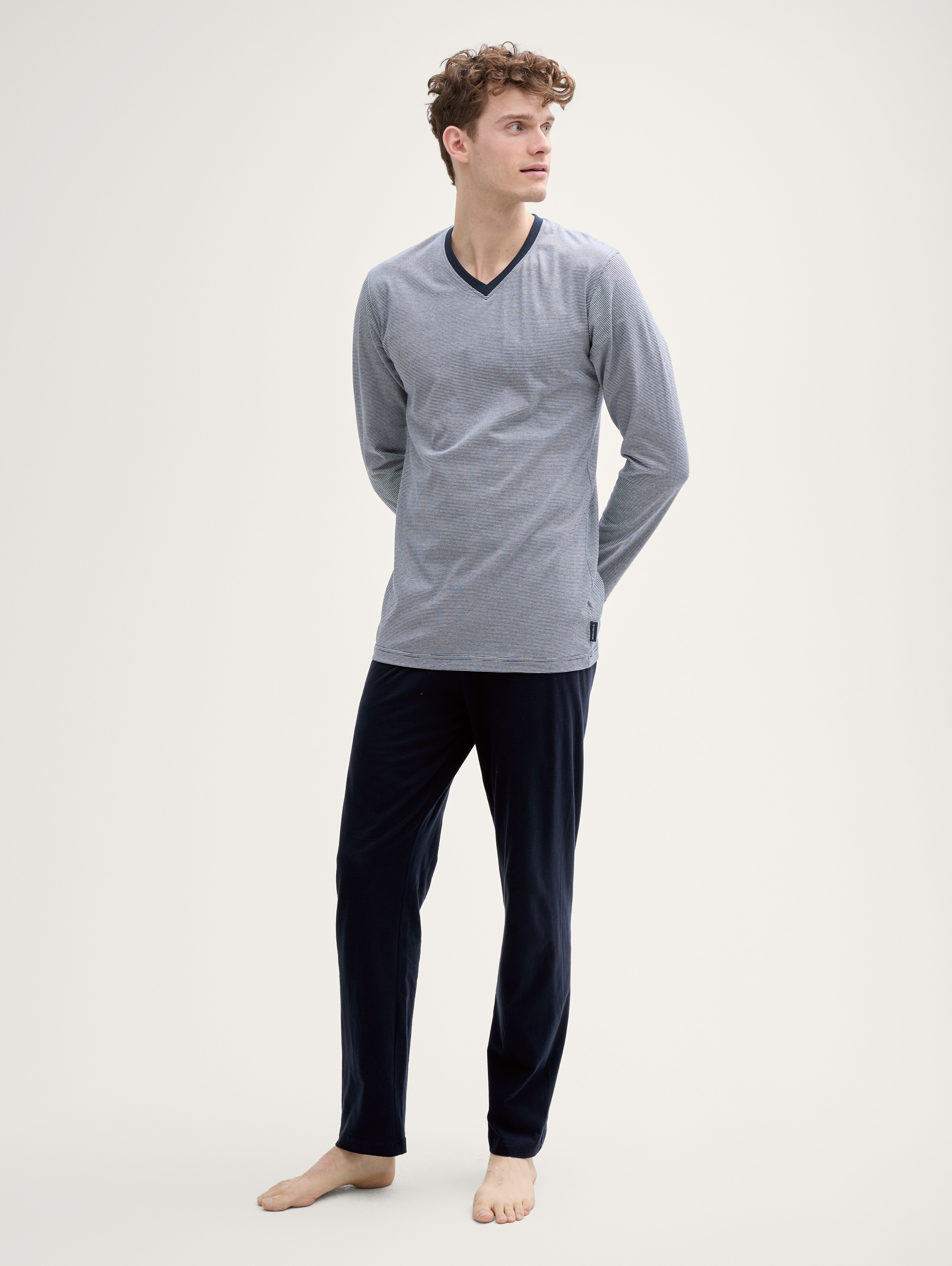 Pyjama-Set aus Baumwolle von Men, blue-dark-horizontal stripe