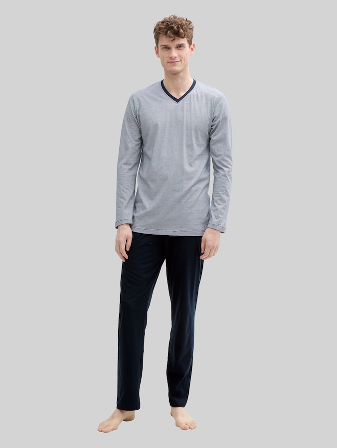Pyjama-Set aus Baumwolle von Men, blue-dark-horizontal stripe