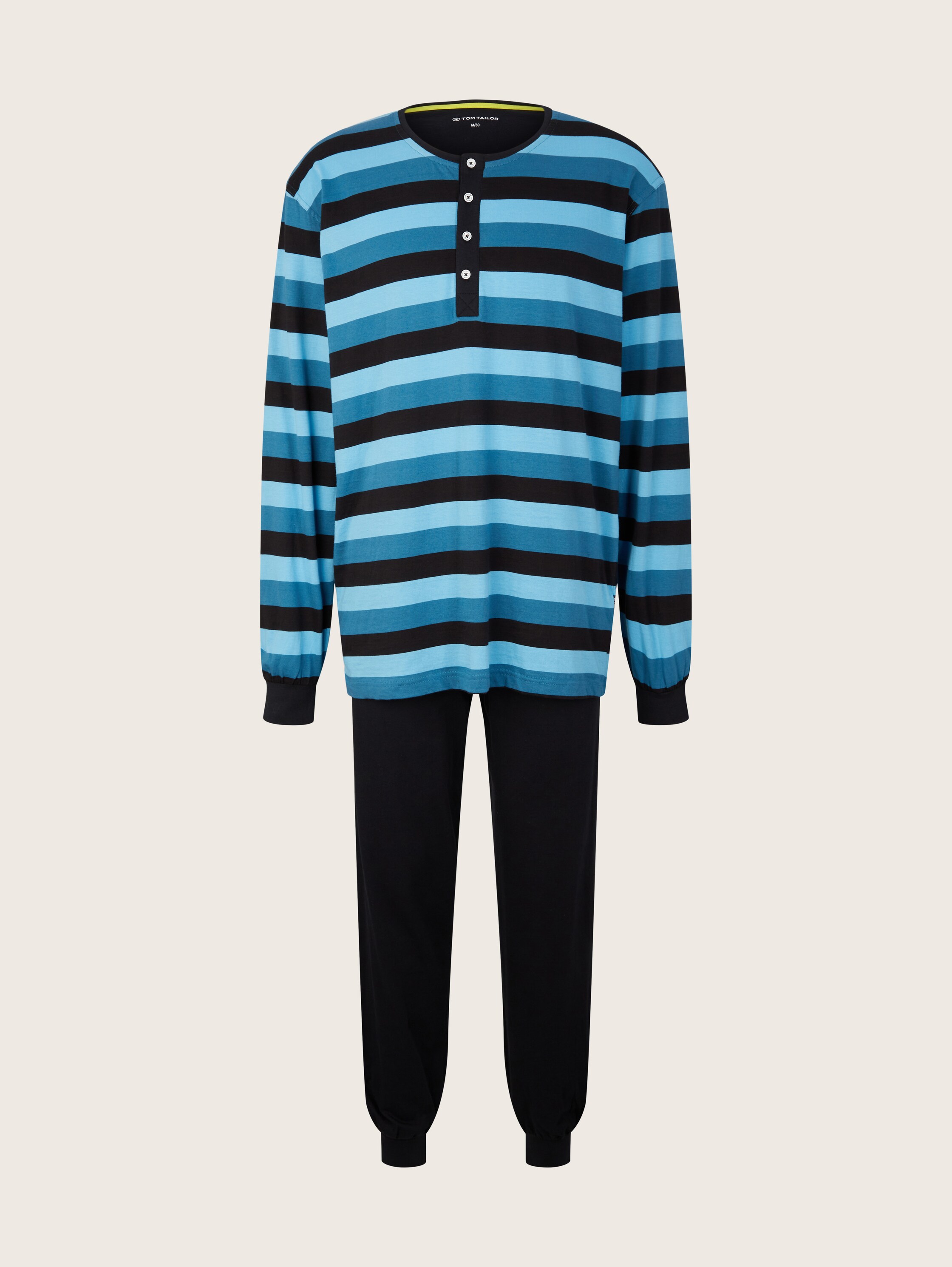 Pyjama set with a striped top - blue stripe - Front product view