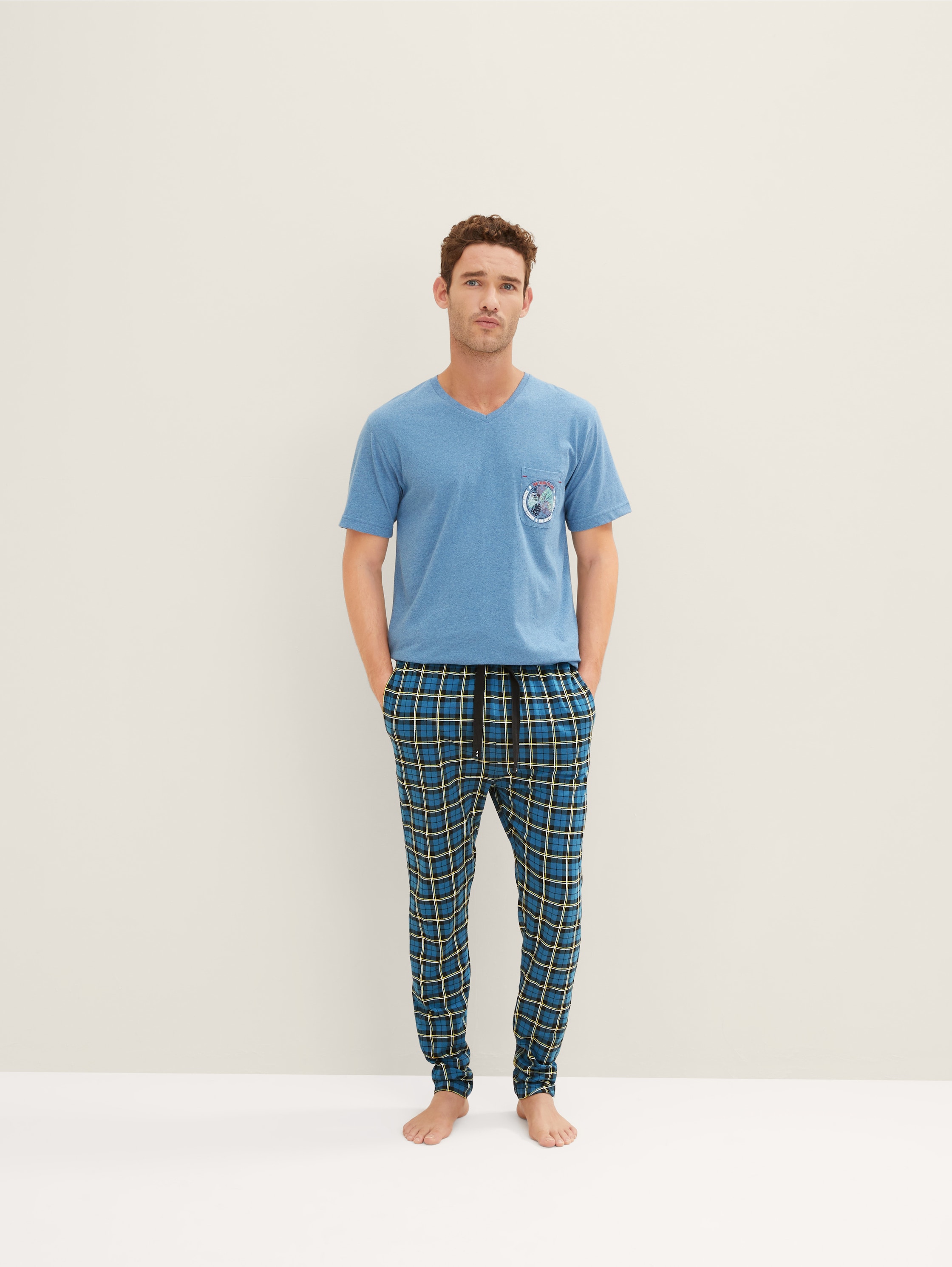 Checked pyjama trousers - blue-medium-check