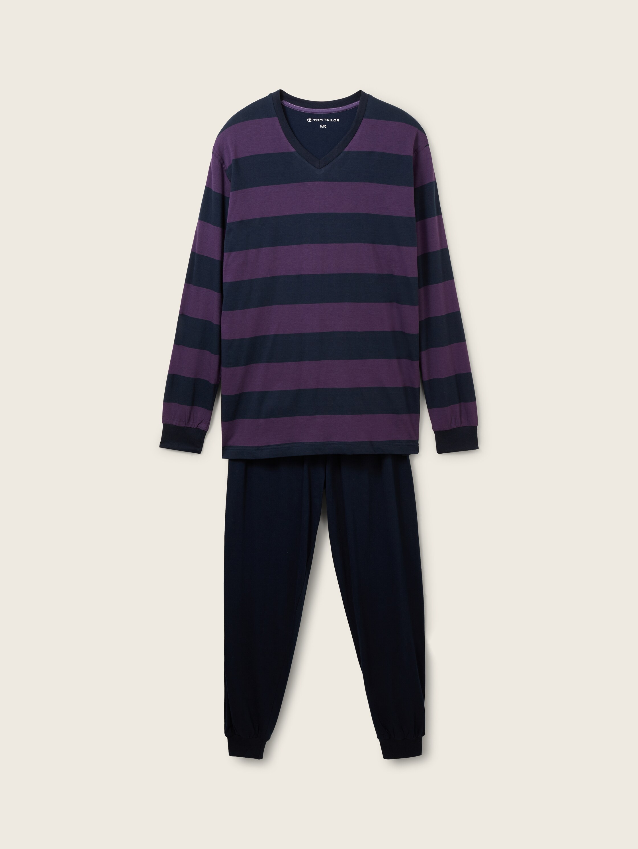 Pyjama-Set aus Baumwolle mit Streifenmuster - liladunkelringel - 