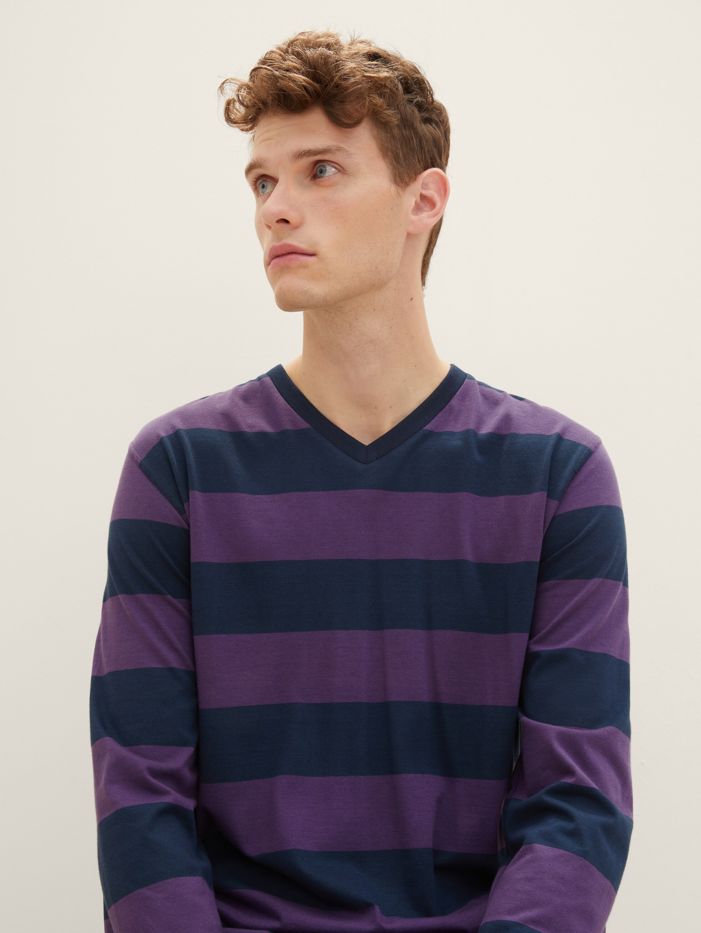 Pyjama-Set aus Baumwolle mit Streifenmuster - liladunkelringel - 