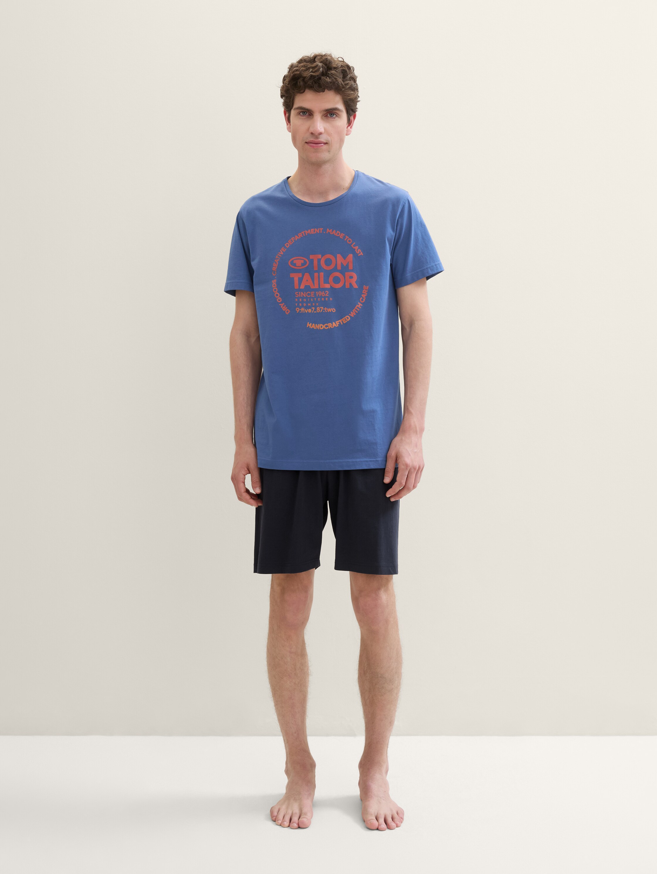 Set de pyjama en coton avec logo imprimé - bleu - 
