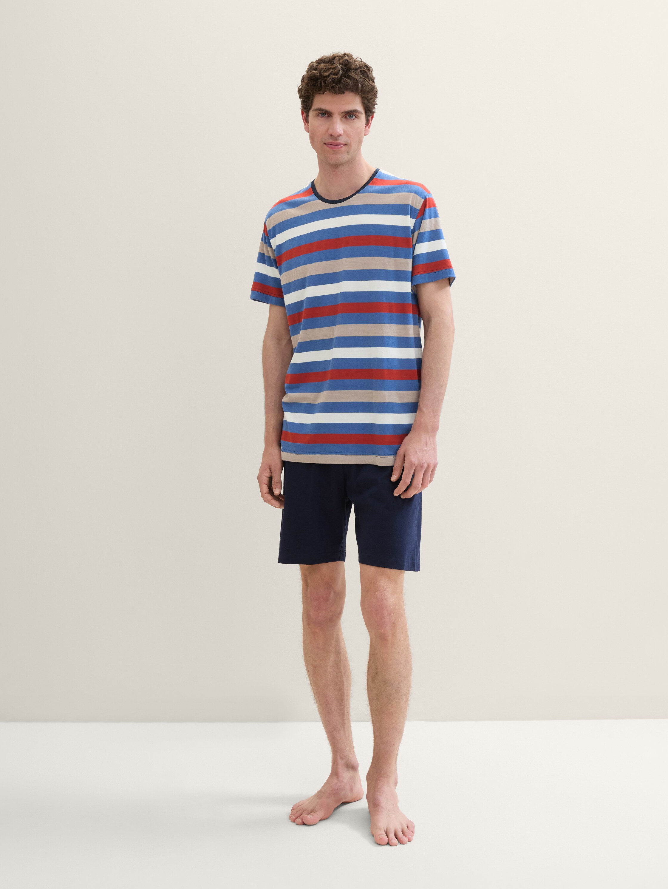 Ensemble pyjama en coton avec rayures en bloc - rouge - 