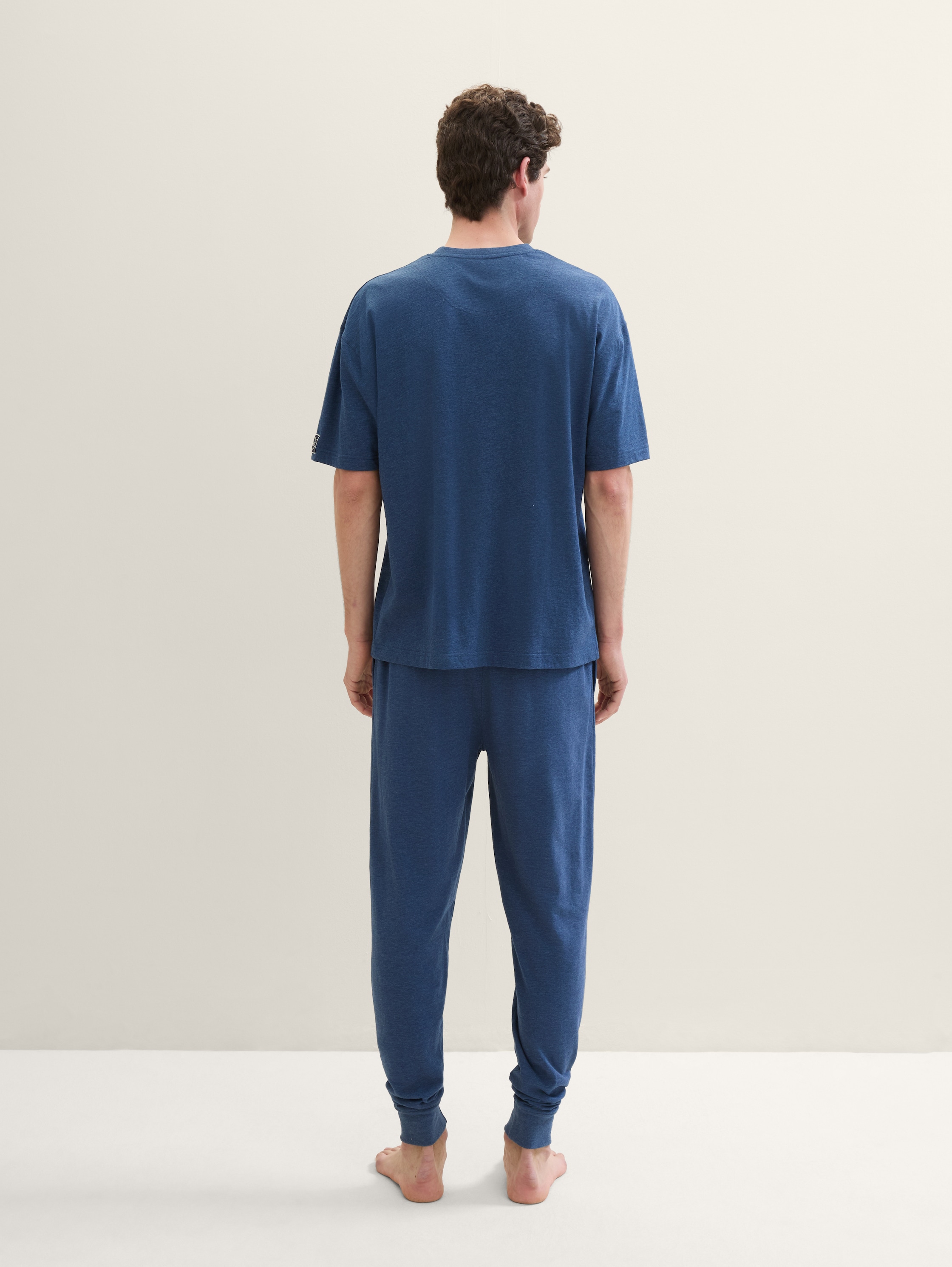 Katoenen T-shirt in gemêleerde look - bluedarksolid -