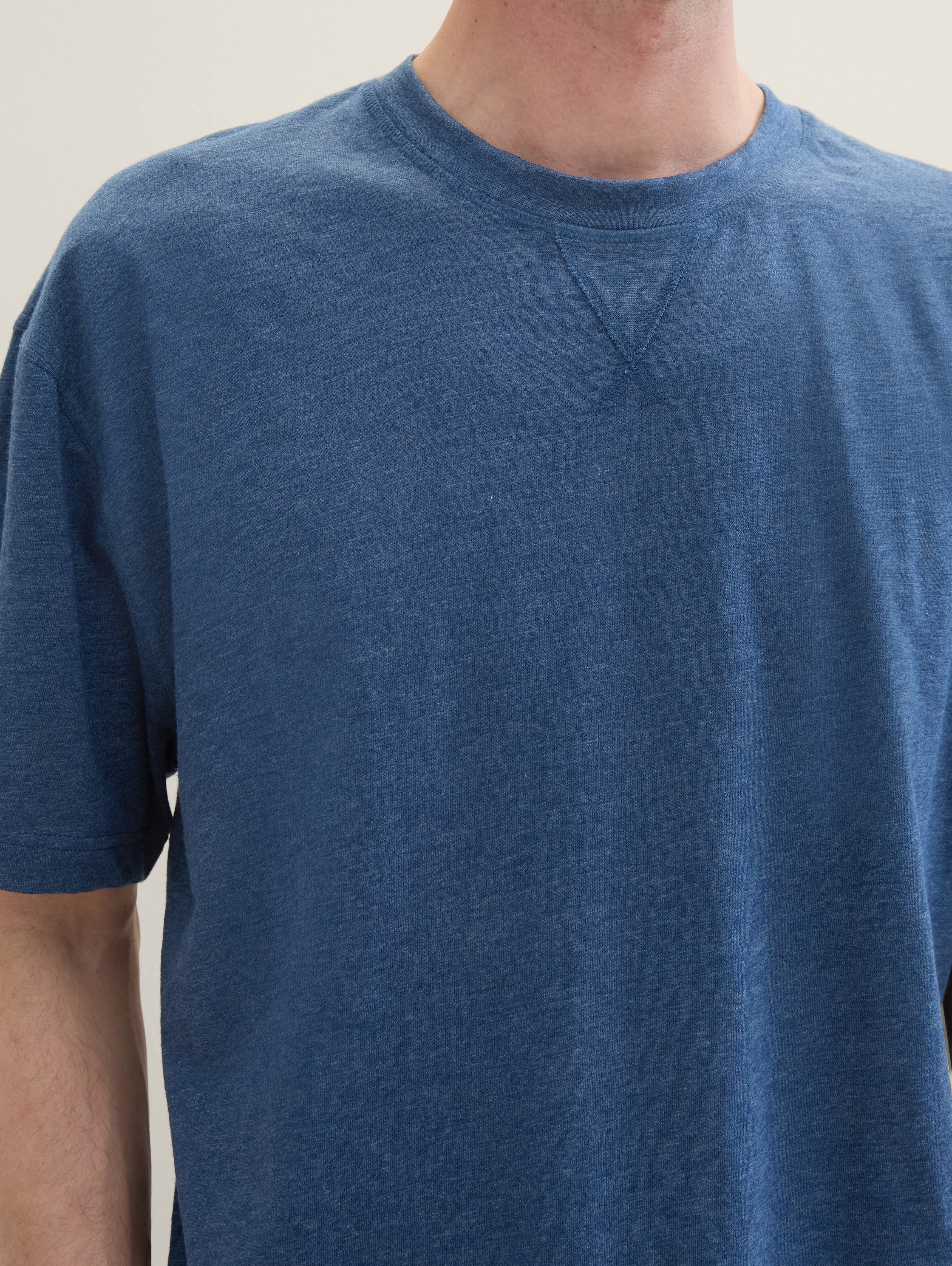 Katoenen T-shirt in gemêleerde look - bluedarksolid -