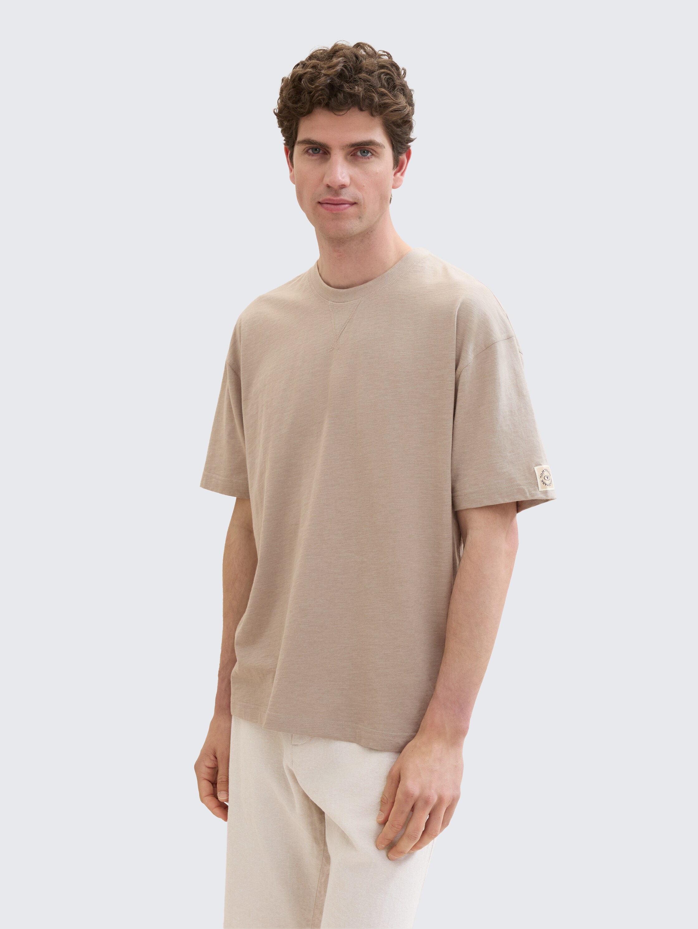 Cotton T-shirt in a melange look - greymediummelange - 
