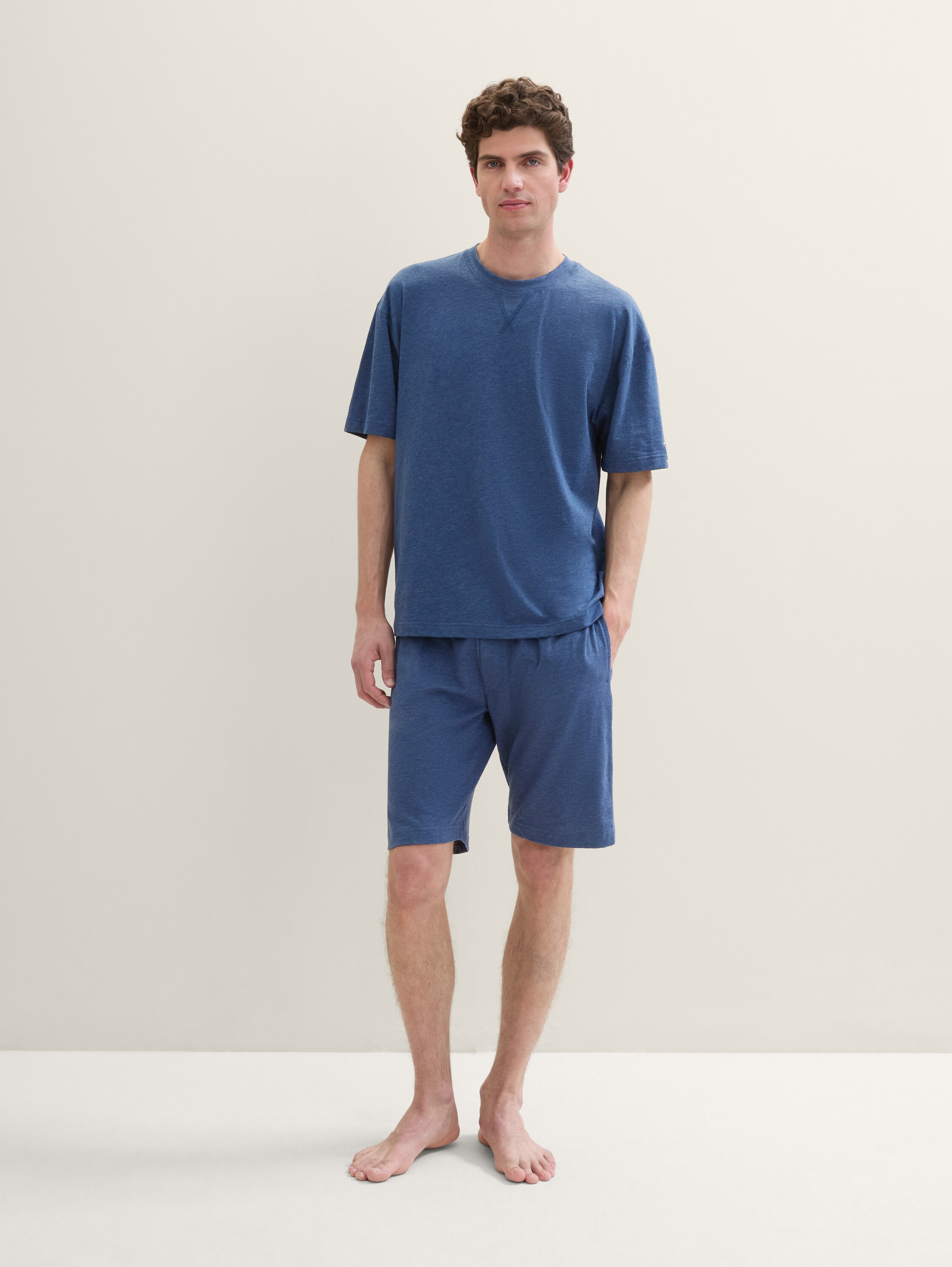 Cotton Bermuda shorts in a melange look - bluedarksolid - 