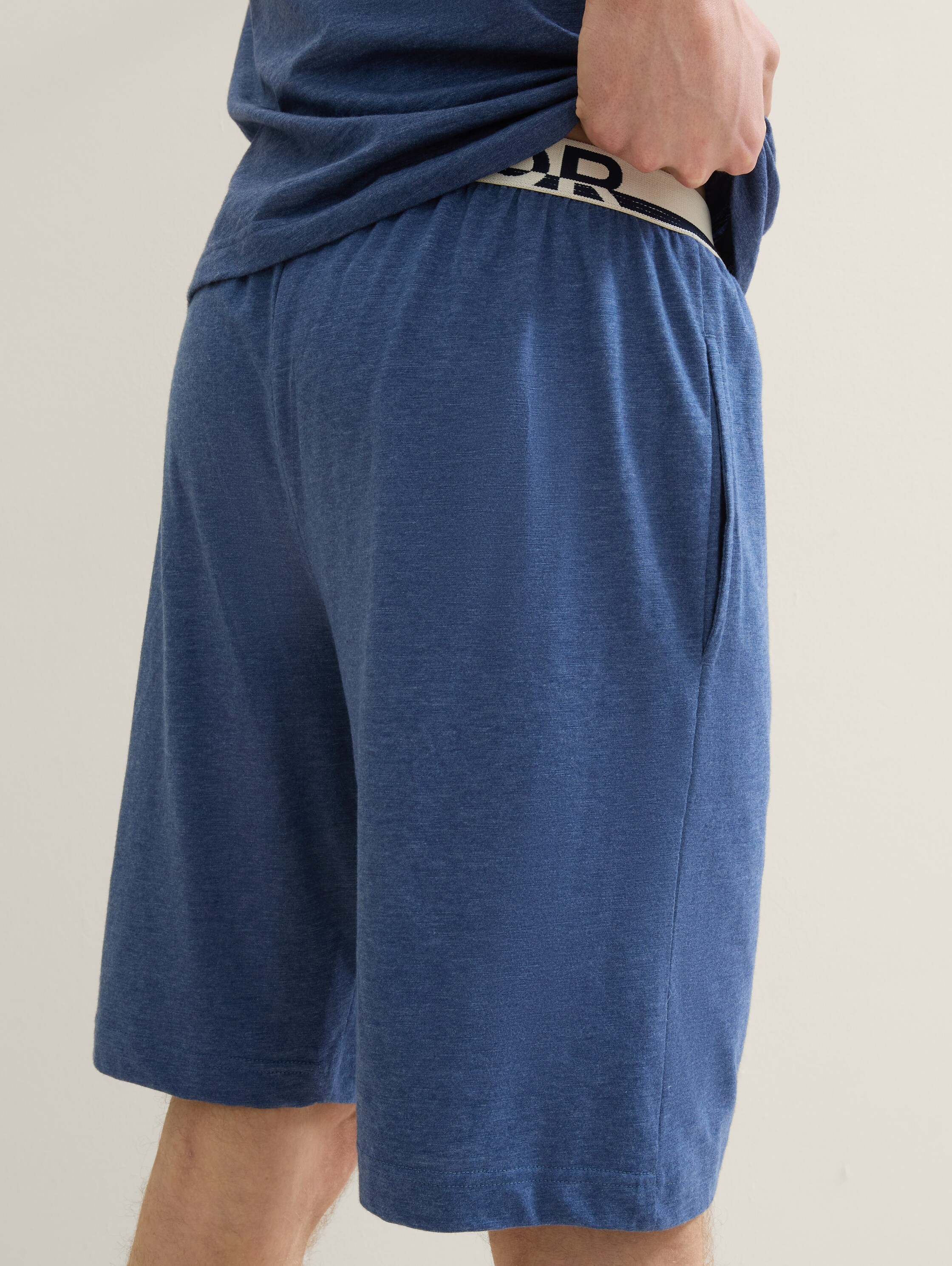 Cotton Bermuda shorts in a melange look - bluedarksolid - 