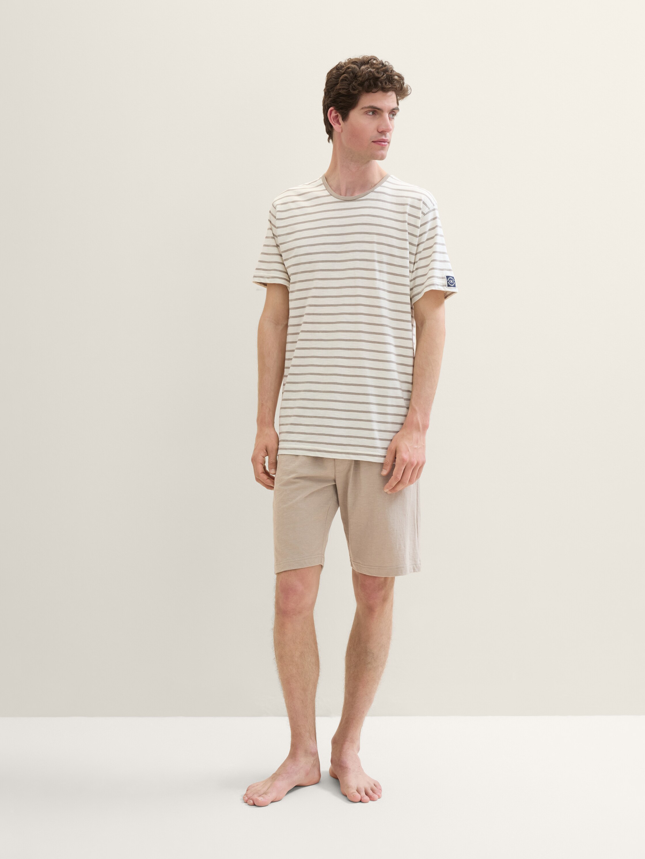 Bermuda en coton à l'aspect mélangé - beige - Vue de face du modèle