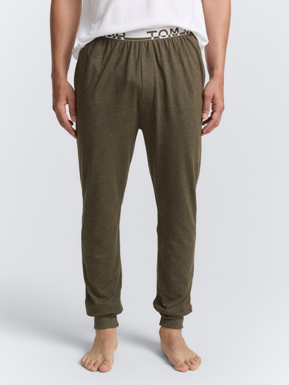 Pyjama-Hose in Melange-Optik - green-medium-melange - Ausschnitt Model-Vorderansicht