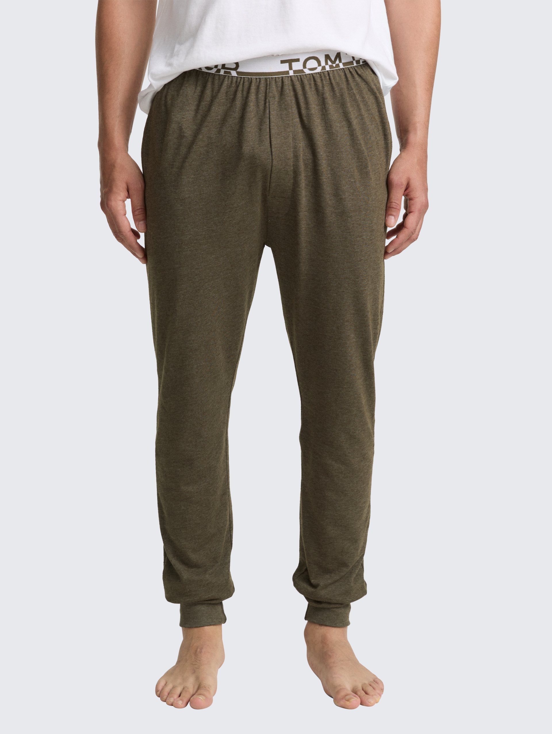 Pyjama-Hose in Melange-Optik - green-medium-melange - Ausschnitt Model-Vorderansicht