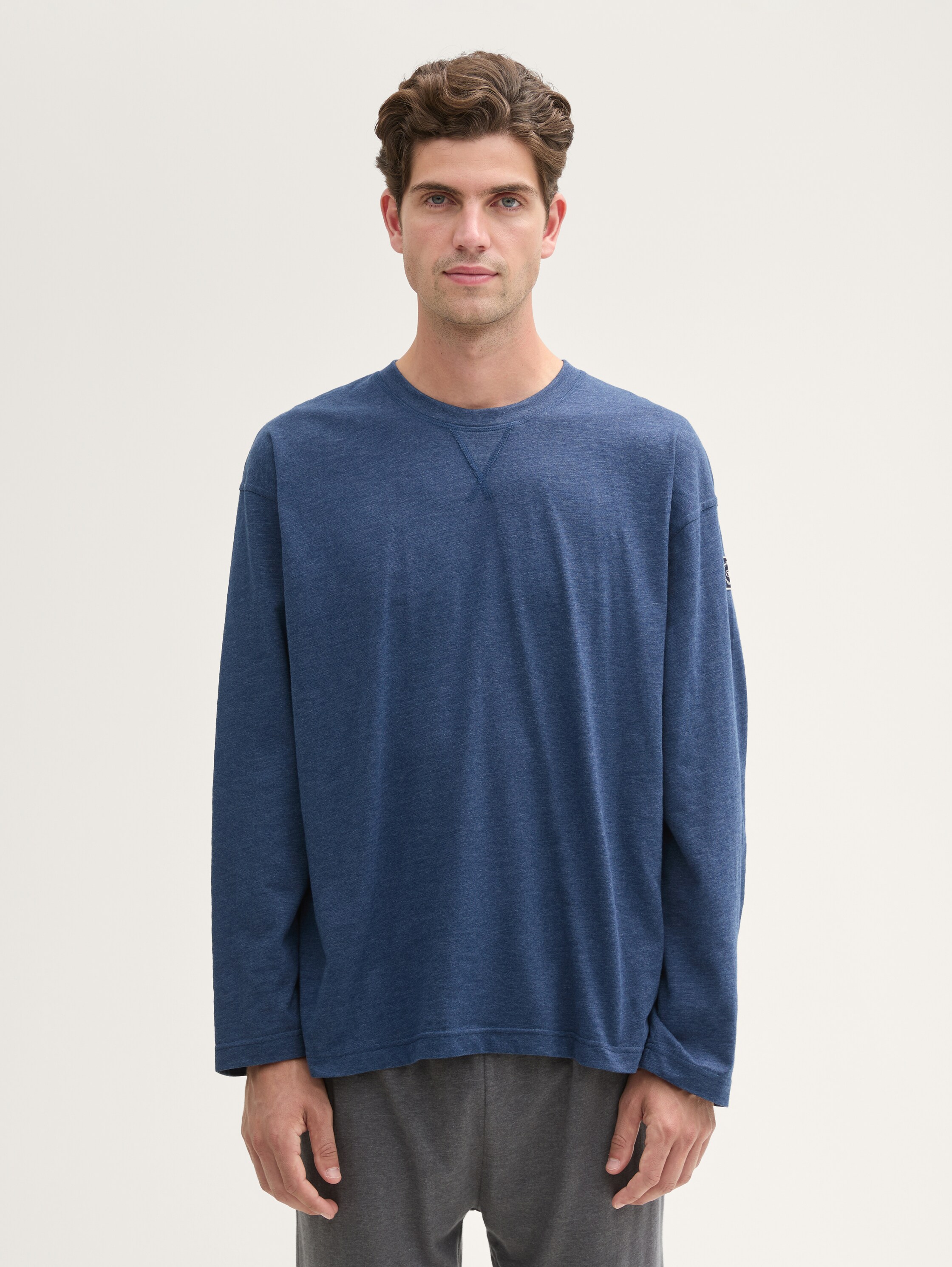Long-sleeved shirt in a melange look - bluedarksolid - 