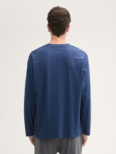 Pyjama Langarmshirt in Melange-Optik - blue-dark-solid - Auschnitt Model-Rückansicht