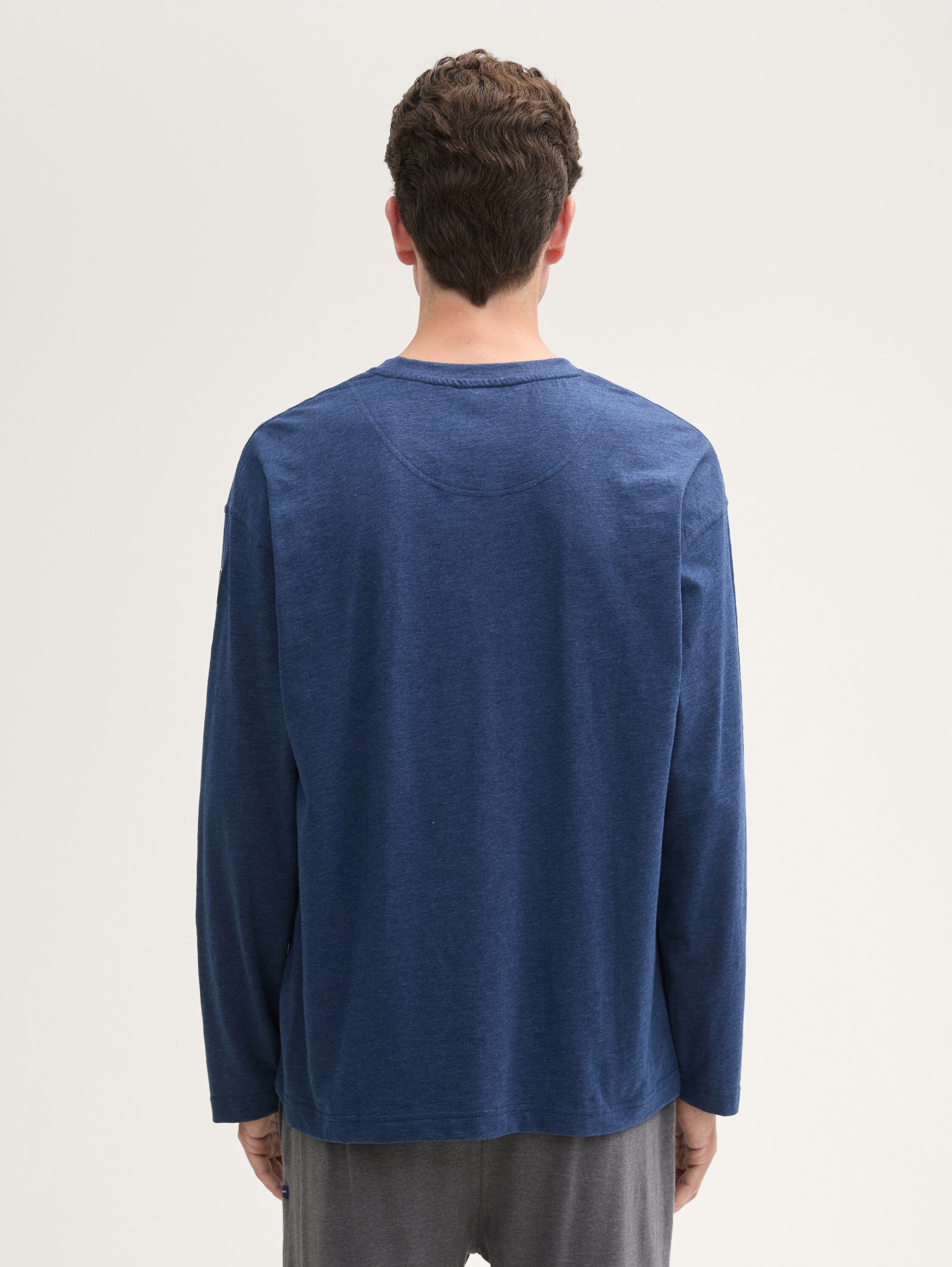 Long-sleeved shirt in a melange look - bluedarksolid - 