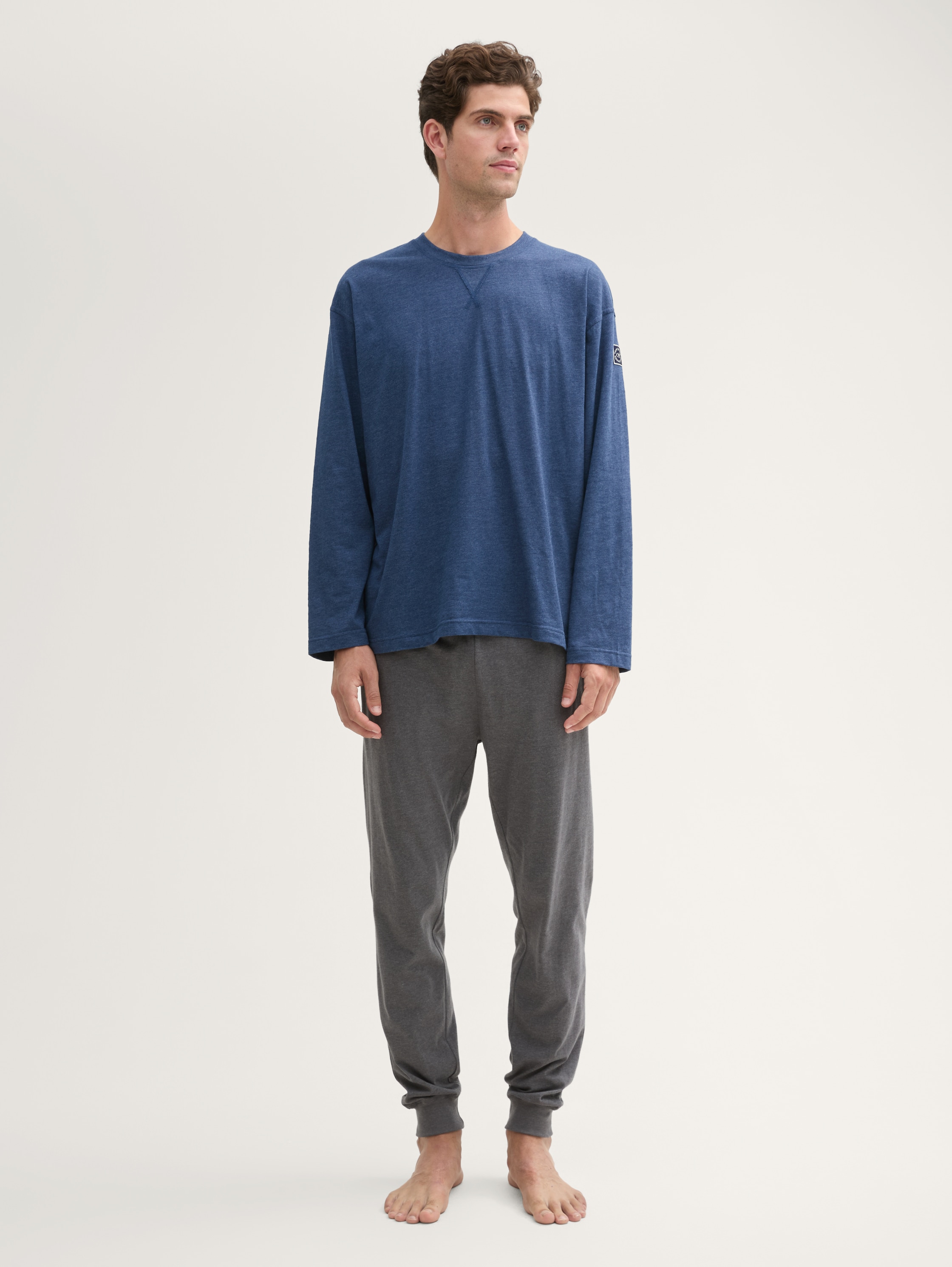 Long-sleeved shirt in a melange look - bluedarksolid - 
